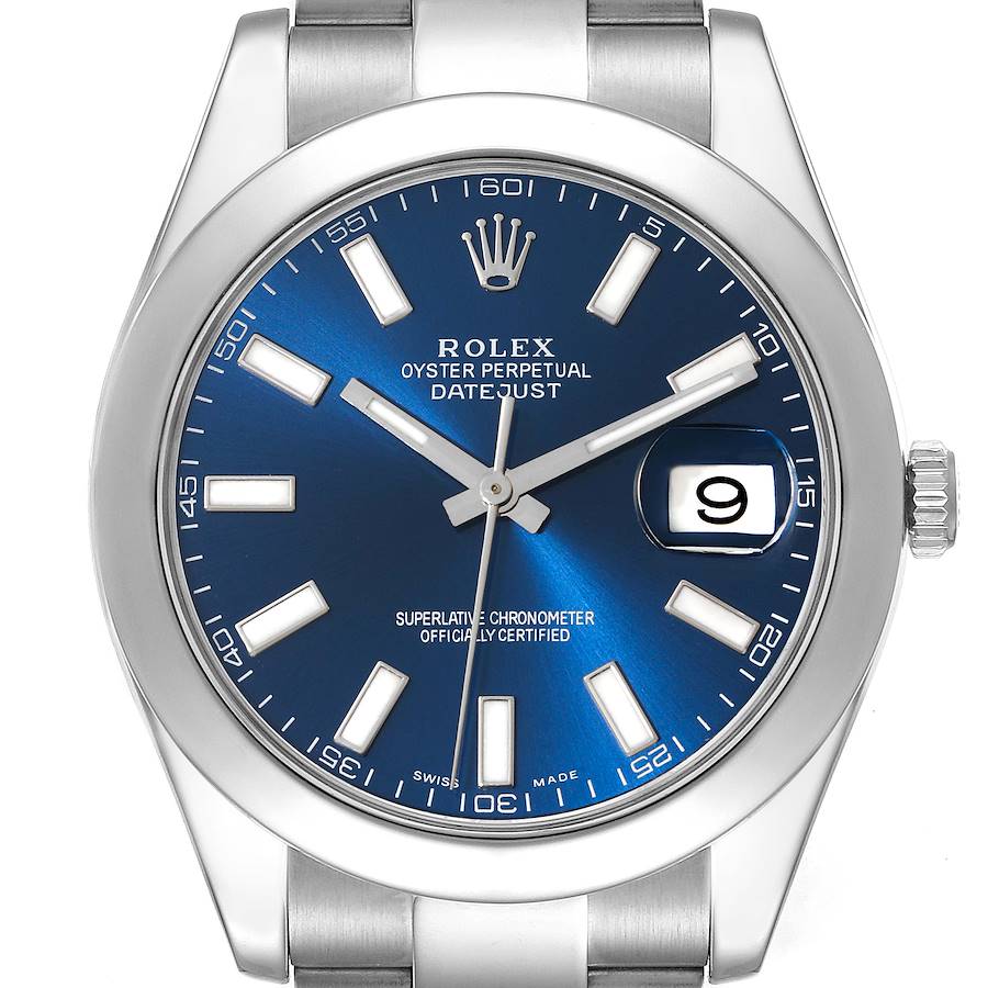 Rolex Datejust II 41 Blue Baton Dial Oyster Bracelet Steel Mens Watch 116300 SwissWatchExpo