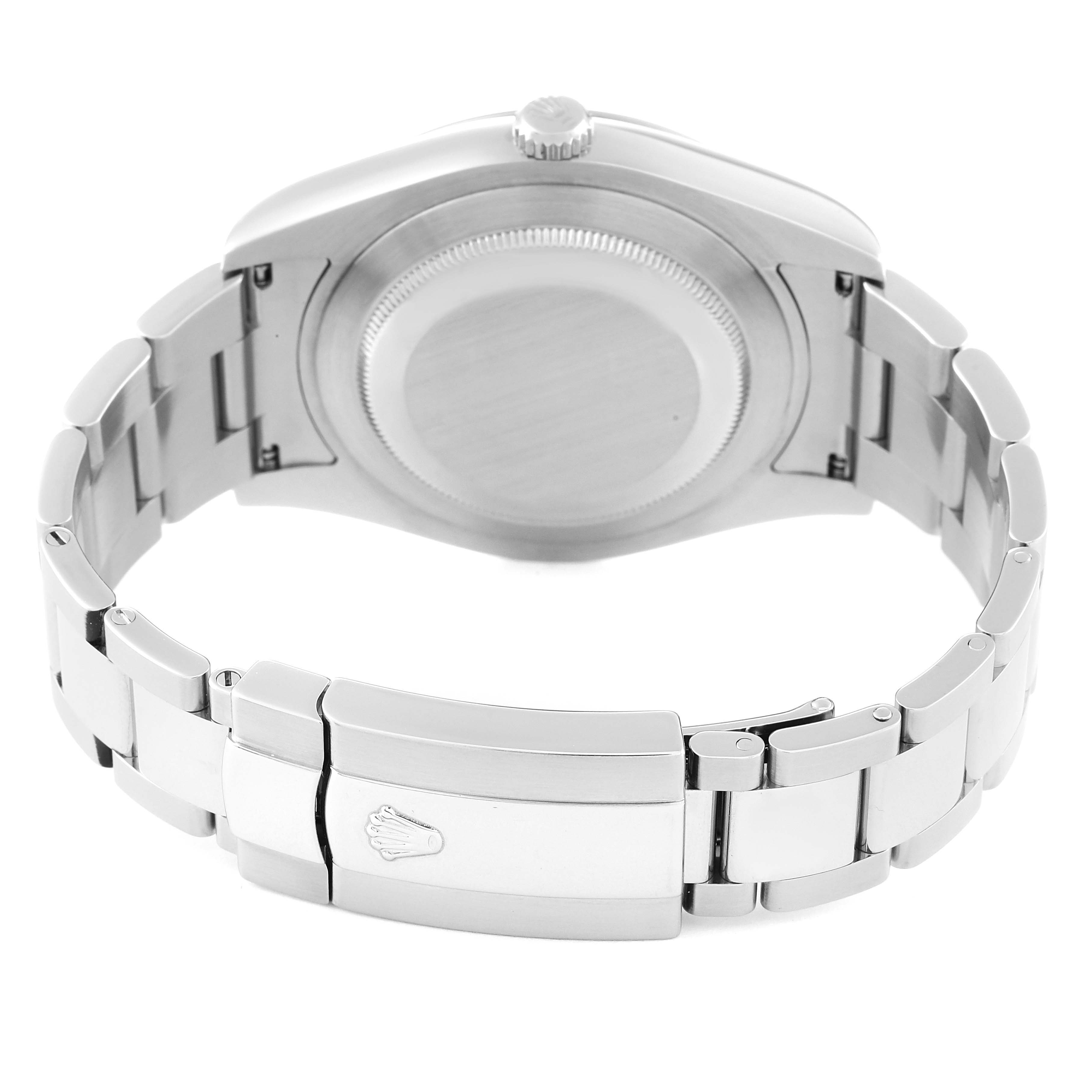 The image shows the back view of a Rolex Datejust 41 116300 Men
s Stainless Steel Blue Dial 116300 Men
s Stainless Steel Blue Dial watch, highlighting the clasp and bracelet.