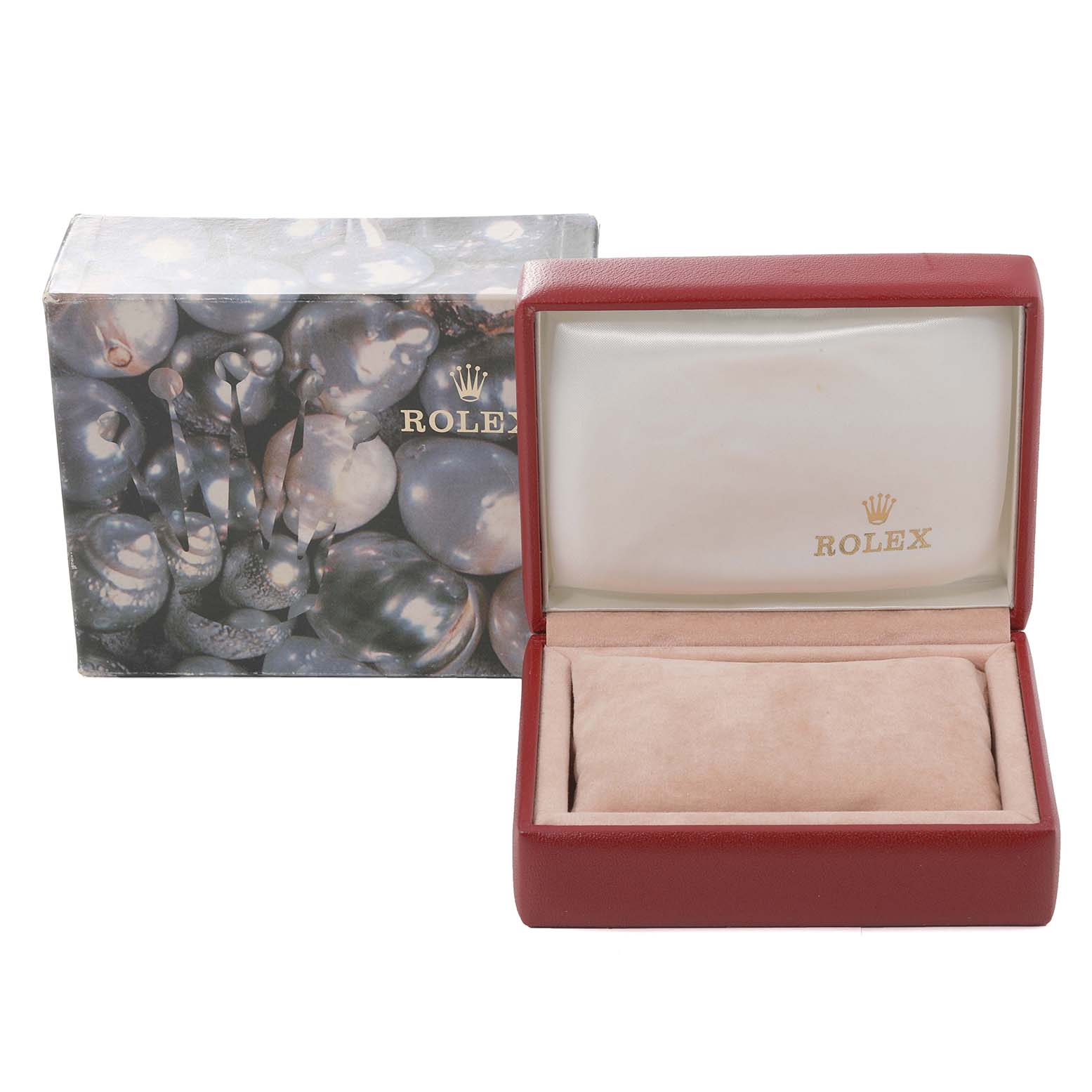 The image shows a Rolex Datejust 69173 Women's Steel and Gold (two tone) Blue Dial 69173 Women's Steel and Gold (two tone) Blue Dial watch box and packaging, including an open leather case and an outer decorative box.