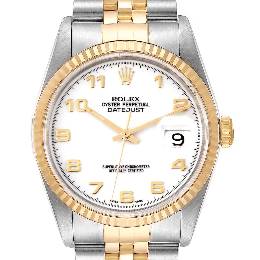 Rolex Datejust Steel Yellow Gold White Dial Mens Watch 16233 SwissWatchExpo