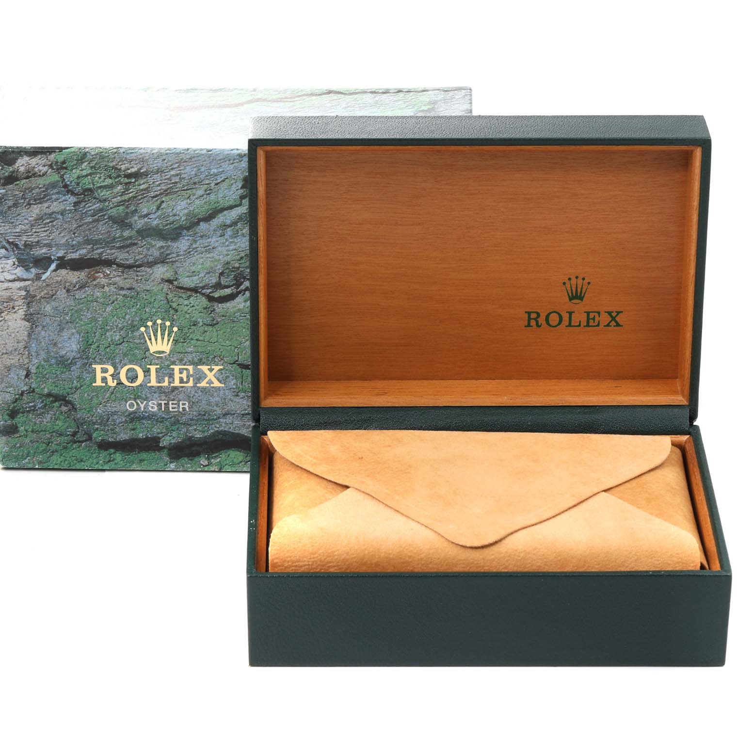 The image shows the open presentation box for a Rolex Datejust 16233 Men's Steel and Gold (two tone) White Dial 16233 Men's Steel and Gold (two tone) White Dial watch along with the outer packaging and leather pouch.