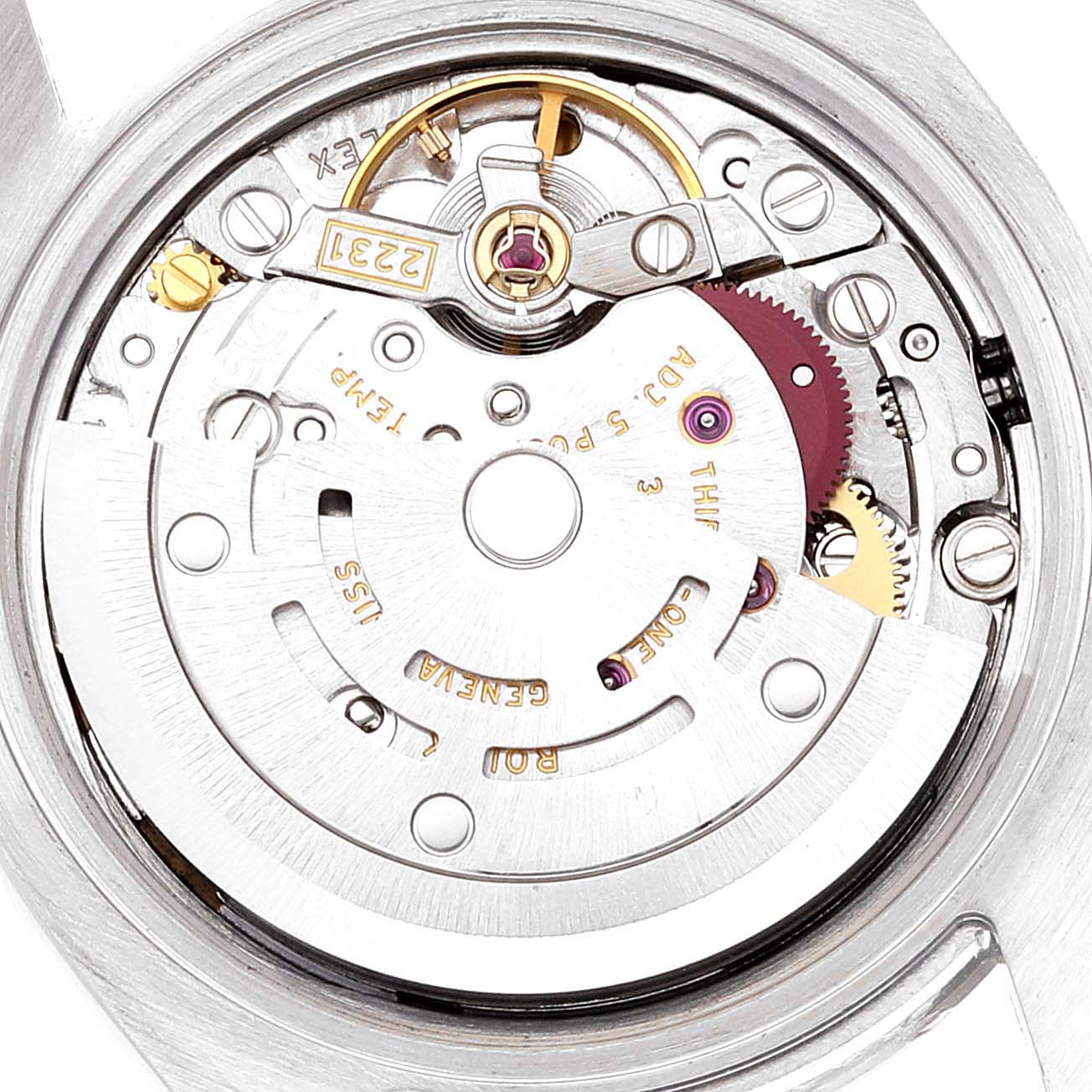 The image shows the inner mechanical movement of a Rolex Oyster Perpetual 176200 Women's Stainless Steel Black Dial 176200 Women's Stainless Steel Black Dial watch, viewed from a top-down angle.