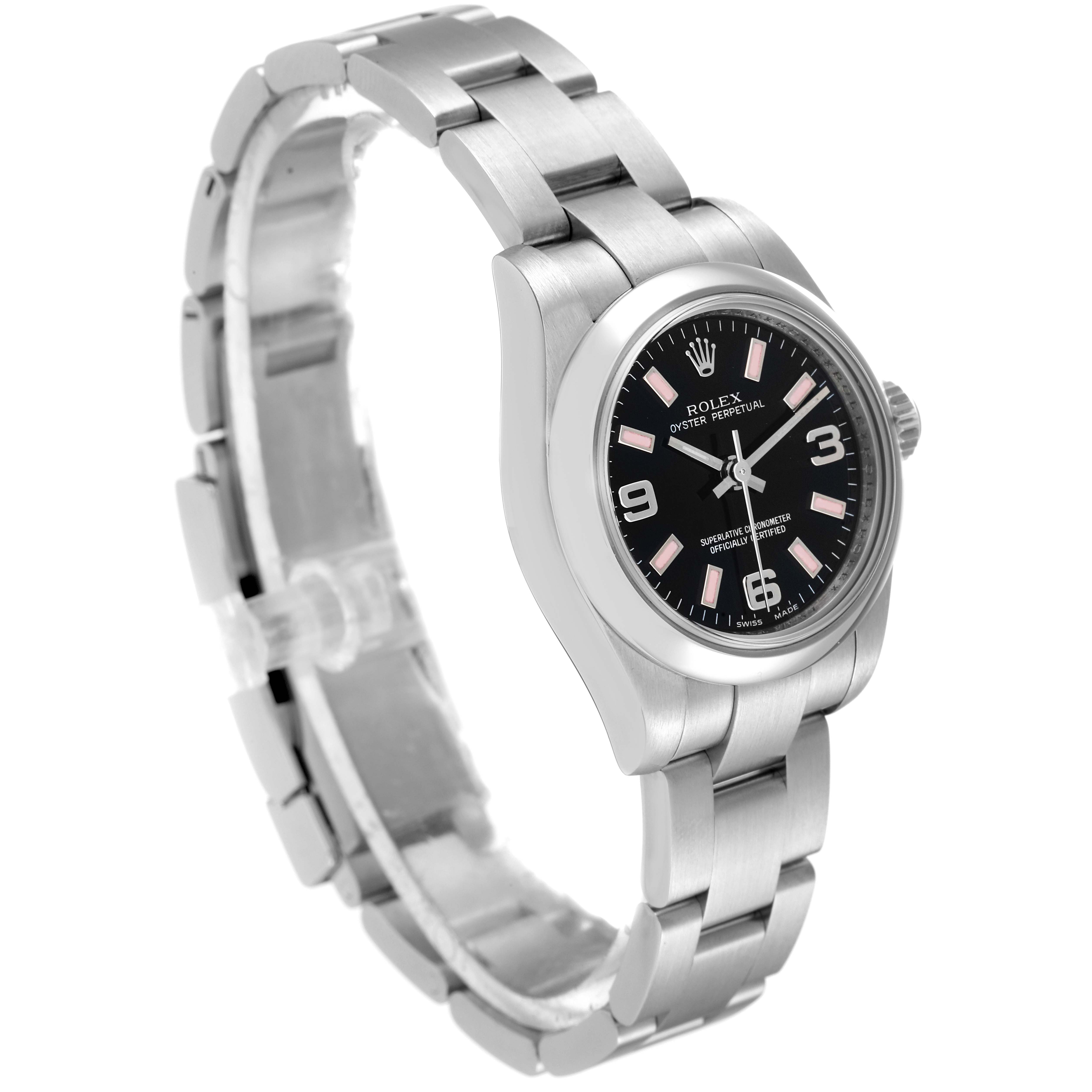 The image shows a Rolex Oyster Perpetual 176200 Women's Stainless Steel Black Dial 176200 Women's Stainless Steel Black Dial watch at a slight angle, displaying the face, bezel, and bracelet.