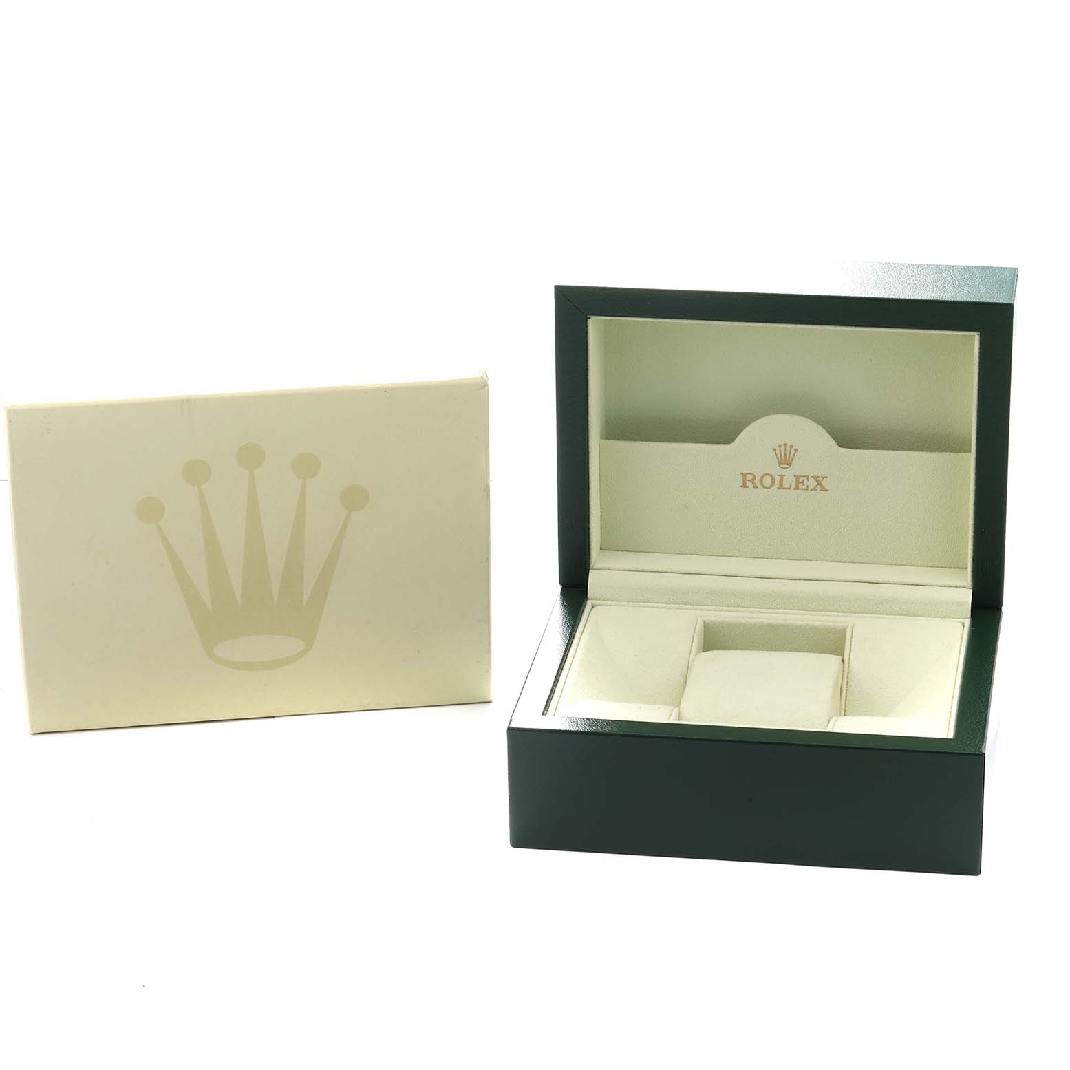 The image shows an open Rolex Oyster Perpetual 176200 Women
s Stainless Steel Silver Dial box with an outer cardboard case, viewed from the front.