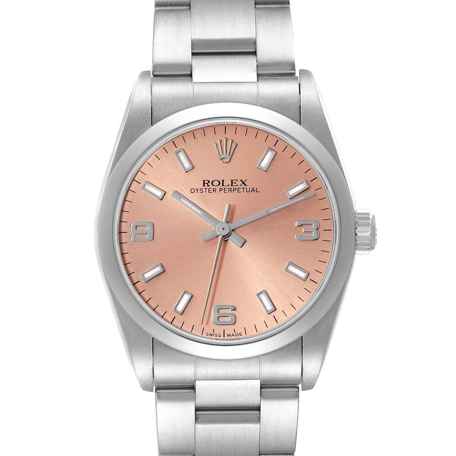 Rolex Oyster Perpetual Midsize Salmon Dial Steel Ladies Watch 77080 Box Papers SwissWatchExpo