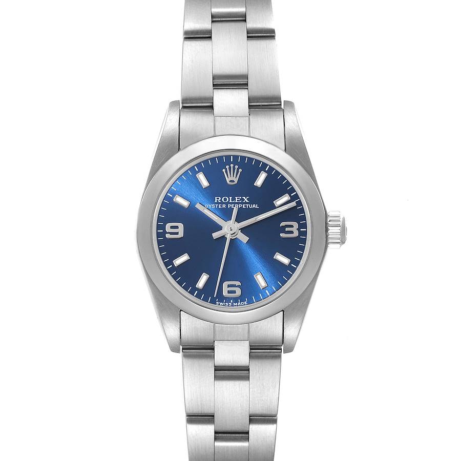 Rolex Oyster Perpetual Nondate Blue Dial Steel Ladies Watch 76080 Box Papers SwissWatchExpo