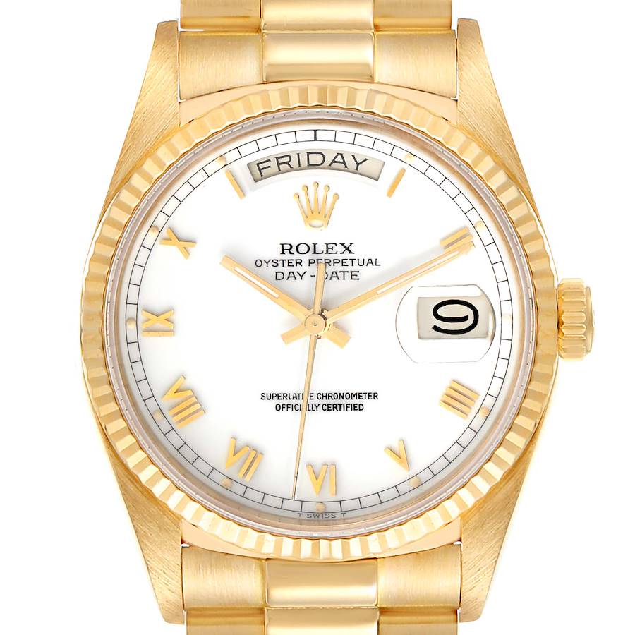 Rolex President Day-Date 36 White Dial Yellow Gold Mens Watch 18038 SwissWatchExpo