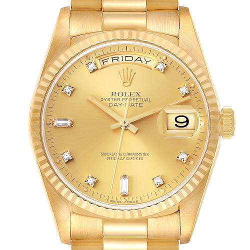 Photo of Rolex President Day-Date Yellow Gold Diamond Dial Mens Watch 18238