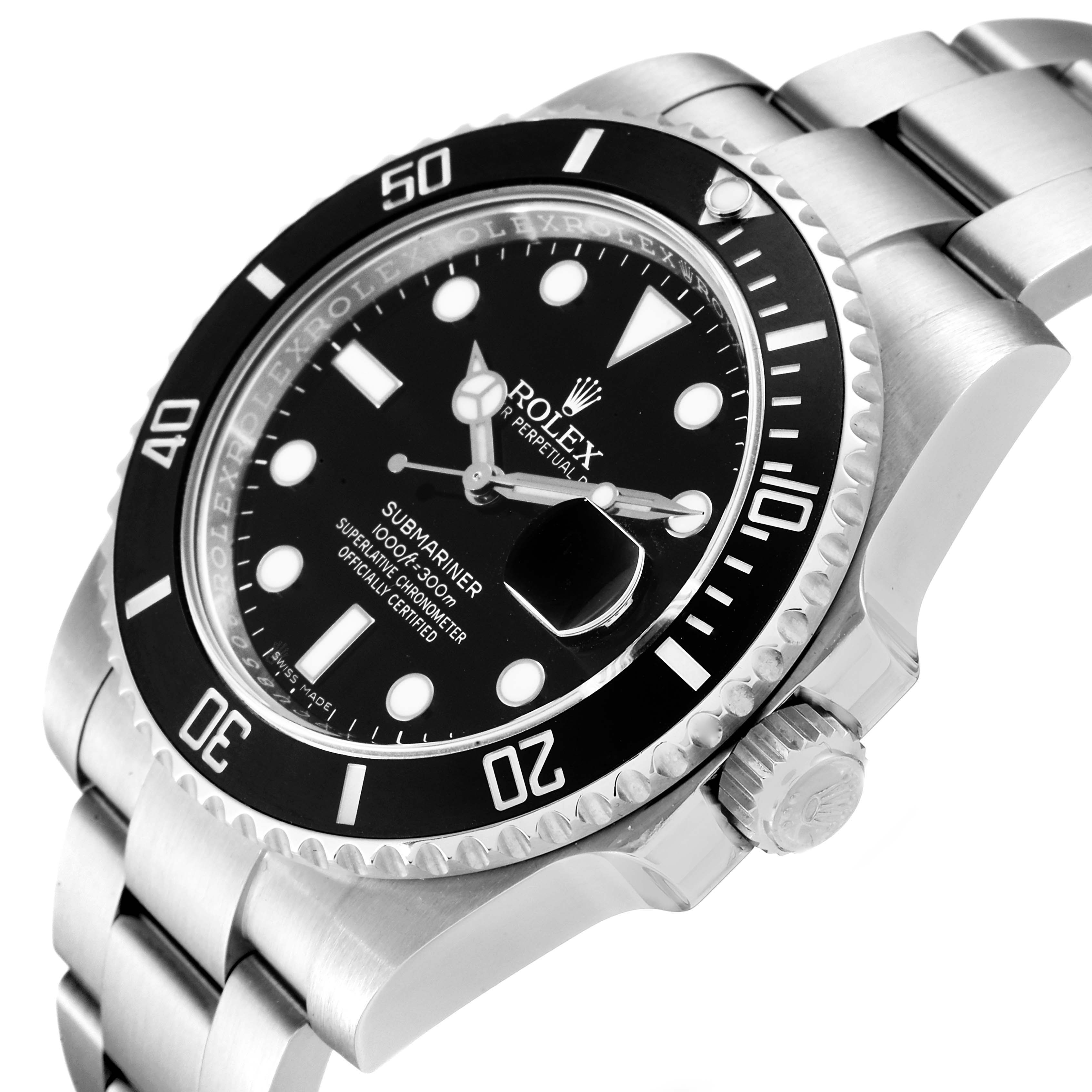 This image shows a close-up angled view of the Rolex Submariner 116610 Men
s Stainless Steel Black Dial 116610 Men
s Stainless Steel Black Dial model, highlighting the bezel, crown, dial, and part of the bracelet.