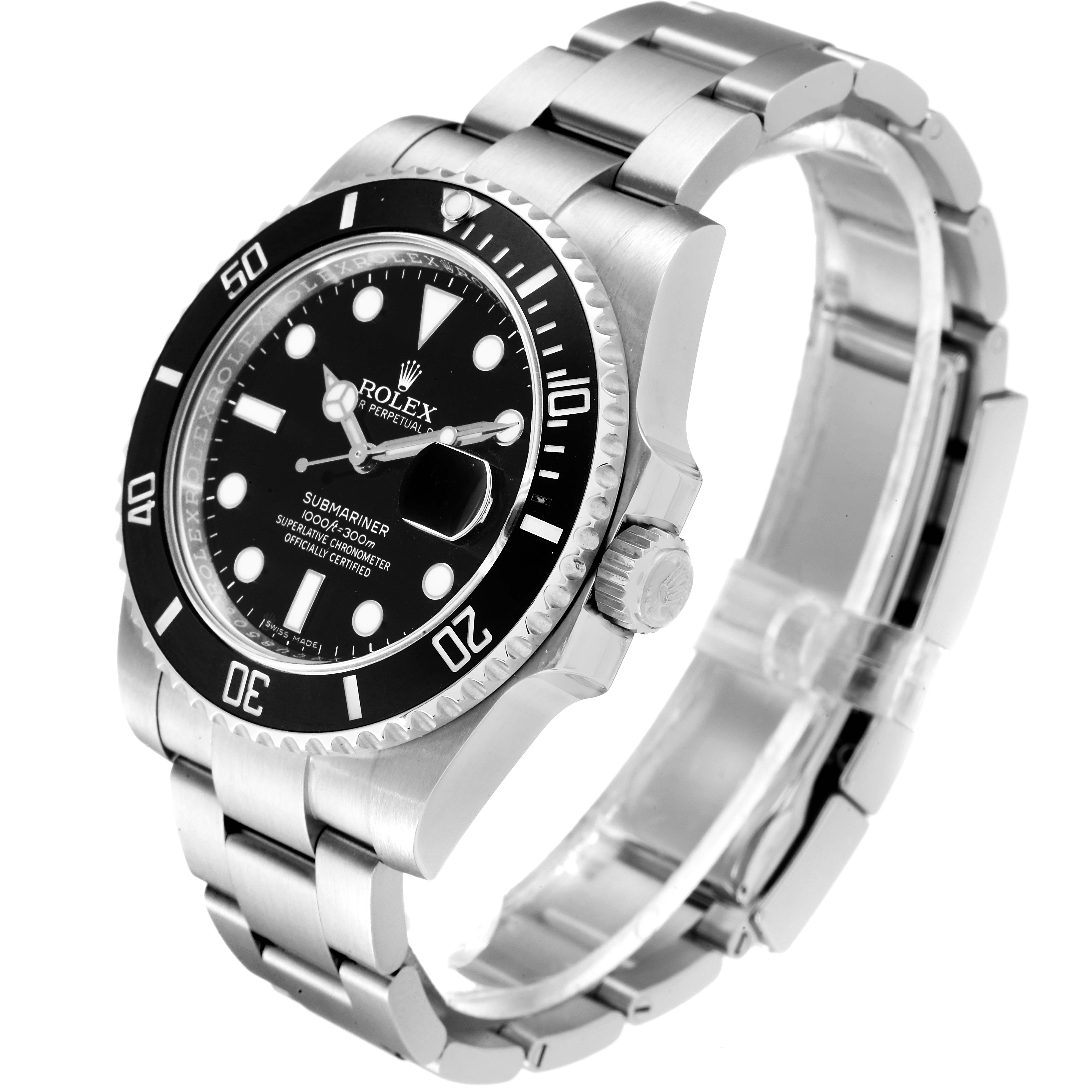 The image shows a Rolex Submariner 116610 Men
s Stainless Steel Black Dial 116610 Men
s Stainless Steel Black Dial watch at a three-quarter angle highlighting the bezel, dial, crown, and bracelet.