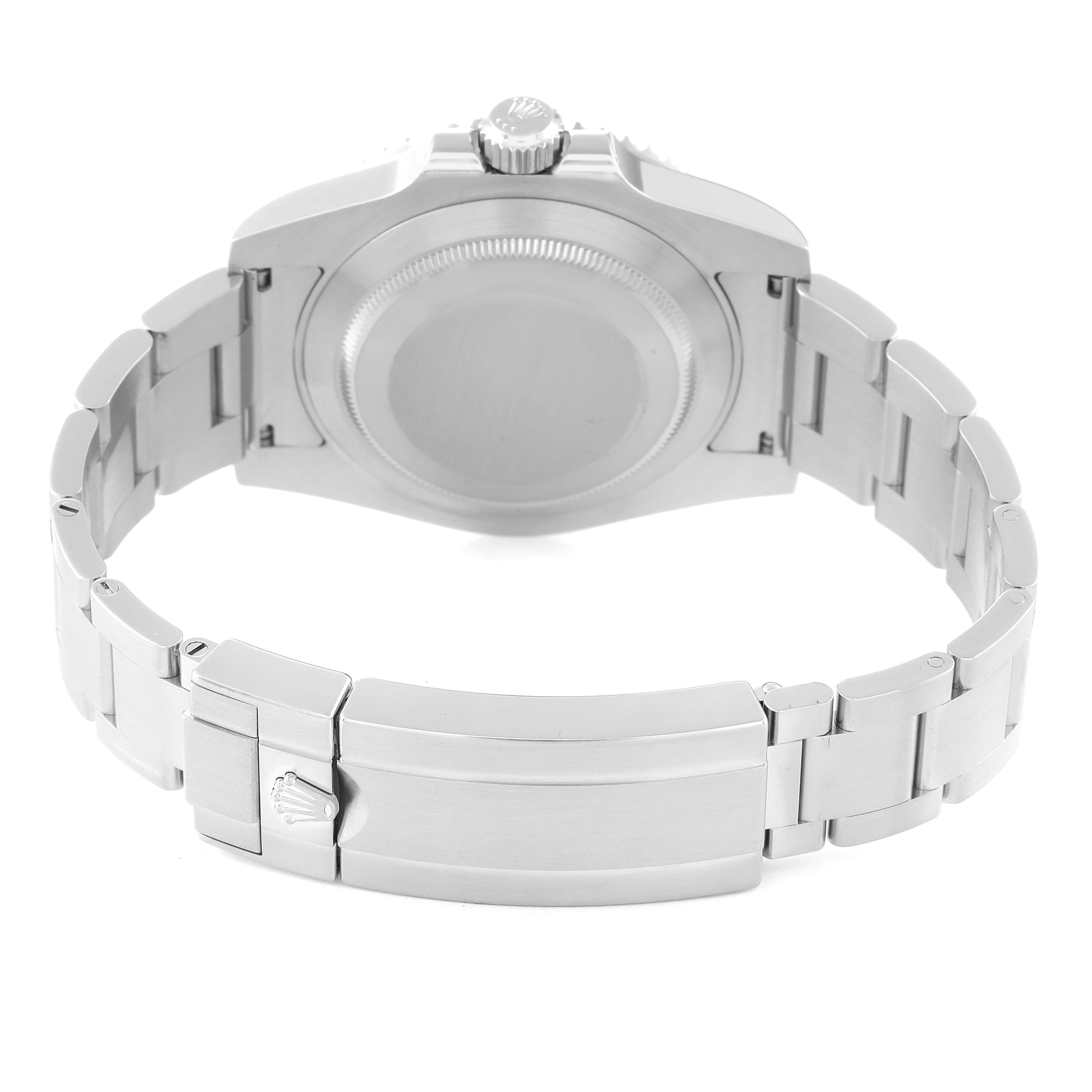 This image shows the back case and bracelet clasp of a Rolex Submariner 116610LV Men
s Stainless Steel Green Dial 116610LV Men
s Stainless Steel Green Dial watch from an angled rear view.