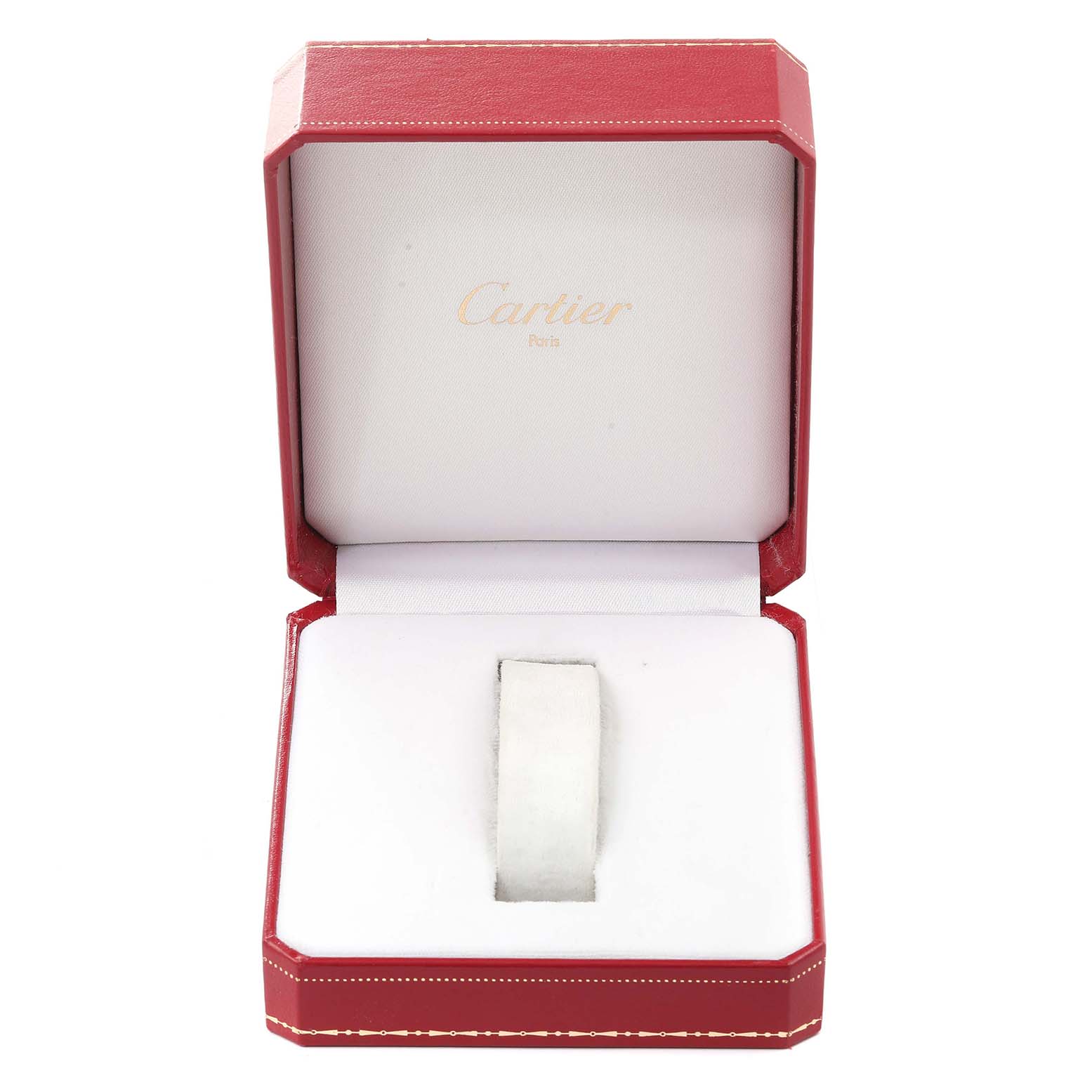 The image shows an open Cartier box for the Panthere model watch, displaying the brand logo and cushion holder.