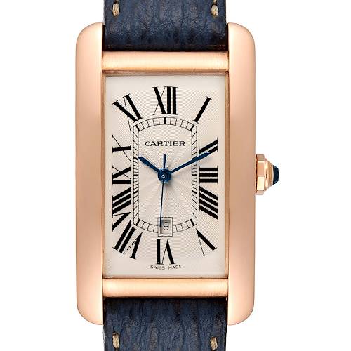 Photo of Cartier Tank Americaine Large 18K Rose Gold Blue Strap Watch W2609156
