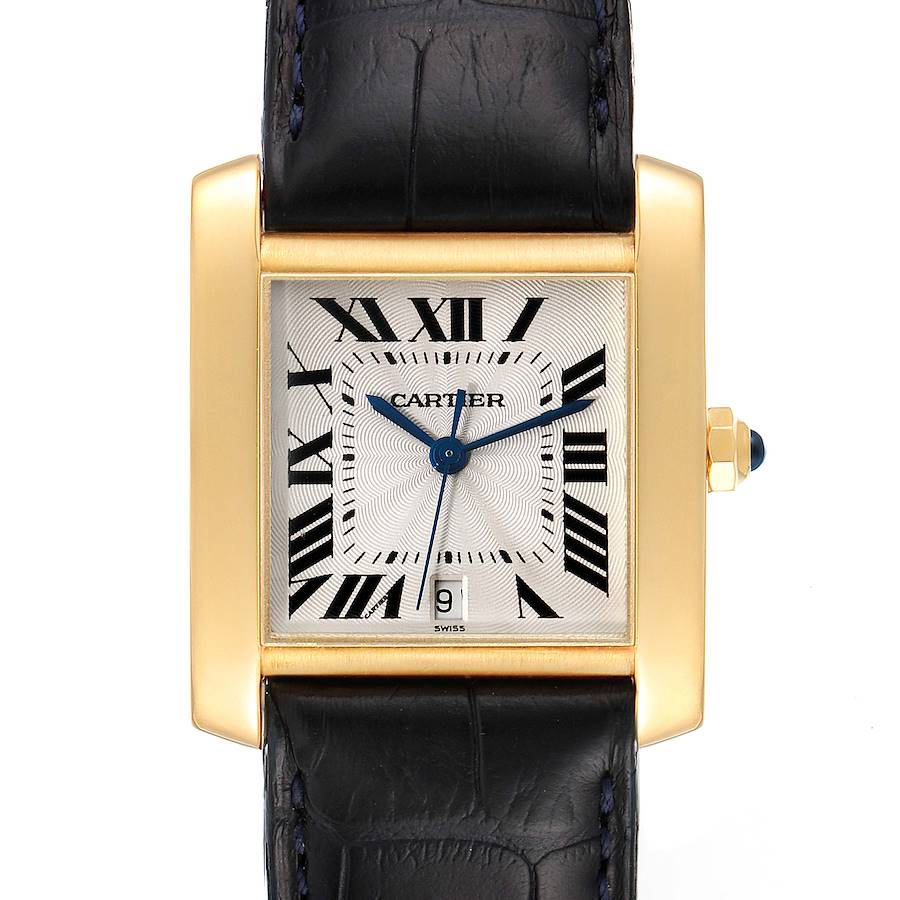 Cartier Tank Francaise Large Yellow Gold Black Strap Mens Watch W5000156 SwissWatchExpo