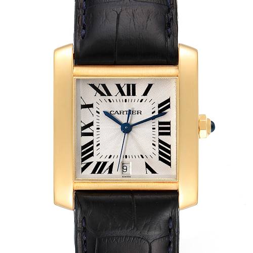 Photo of Cartier Tank Francaise Large Yellow Gold Black Strap Mens Watch W5000156