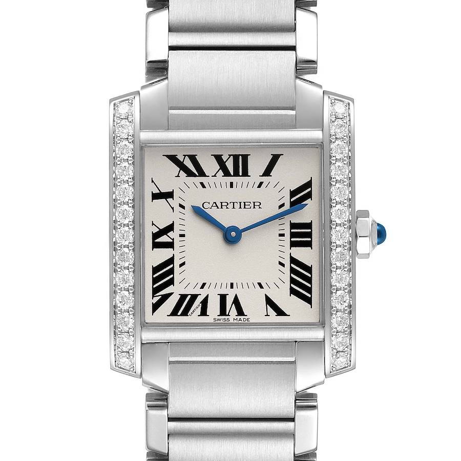 Cartier Tank Francaise Midsize Diamond Steel Ladies Watch W4TA0009 Card SwissWatchExpo