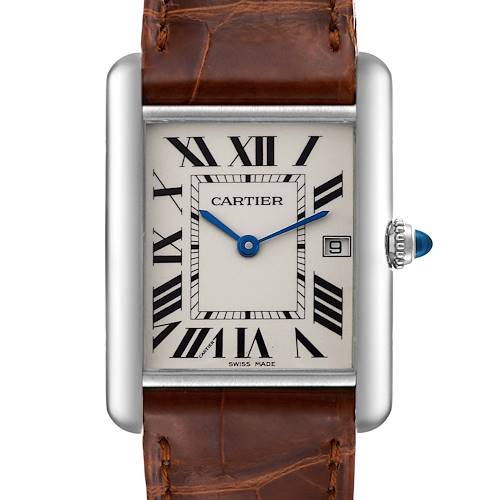 Photo of Cartier Tank Louis Large White Gold Brown Strap Mens Watch W1540956