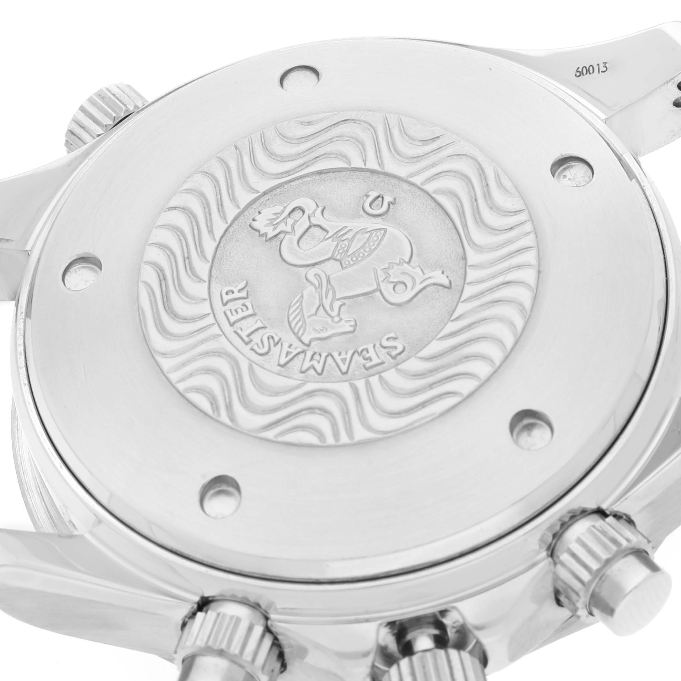 The image shows the case back and crown of an Omega Seamaster 2598.80.00 Men's Stainless Steel Blue Dial 2598.80.00 Men's Stainless Steel Blue Dial watch.