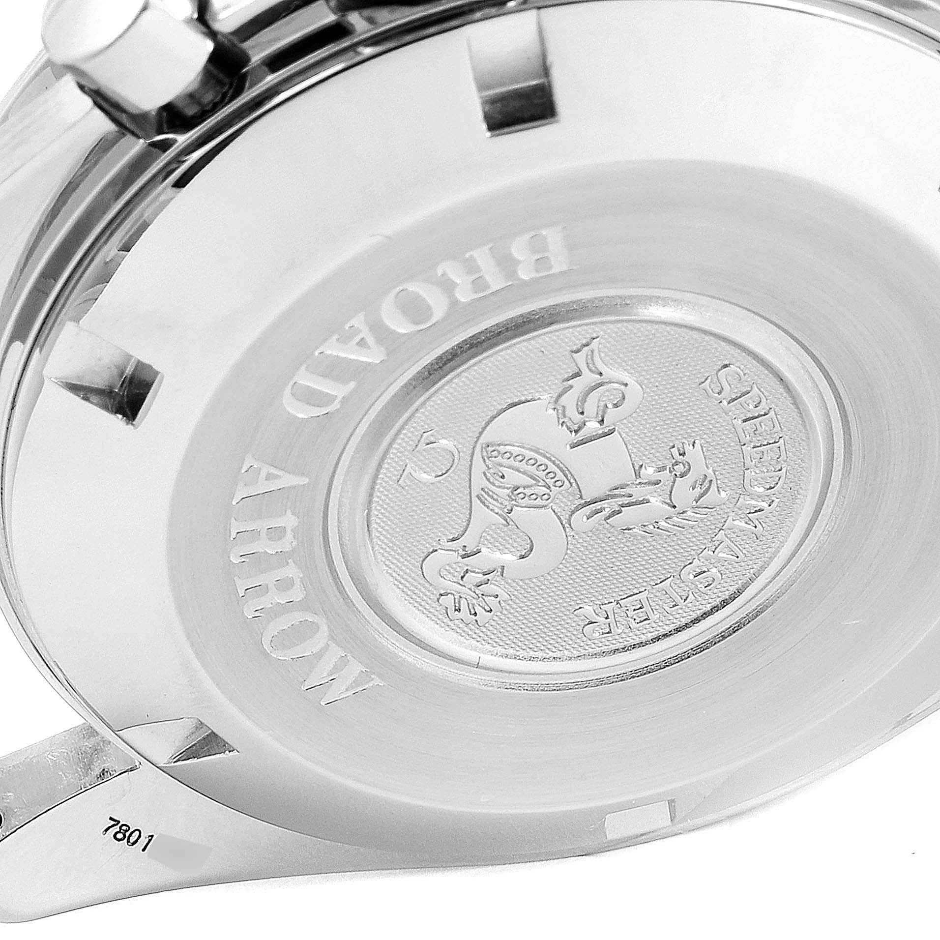 The image shows the back case of an Omega Speedmaster 3551.20.00 Men's Stainless Steel White Dial 3551.20.00 Men's Stainless Steel White Dial watch, displaying the engraving and emblem.