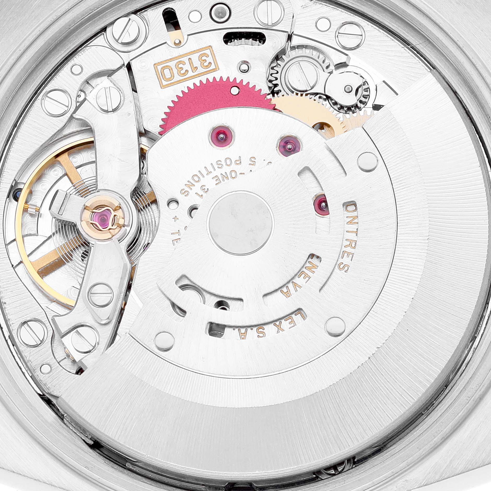 This image shows the intricate internal mechanism of the Rolex Air-King 14000 Men's Stainless Steel Silver Dial 14000 Men's Stainless Steel Silver Dial watch, focusing on its movement components.