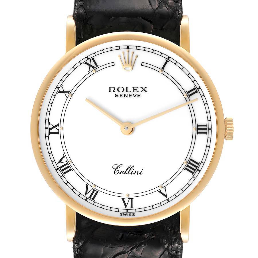 Rolex Cellini Classic 18K Yellow Gold White Roman Dial Mens Watch 5112 SwissWatchExpo