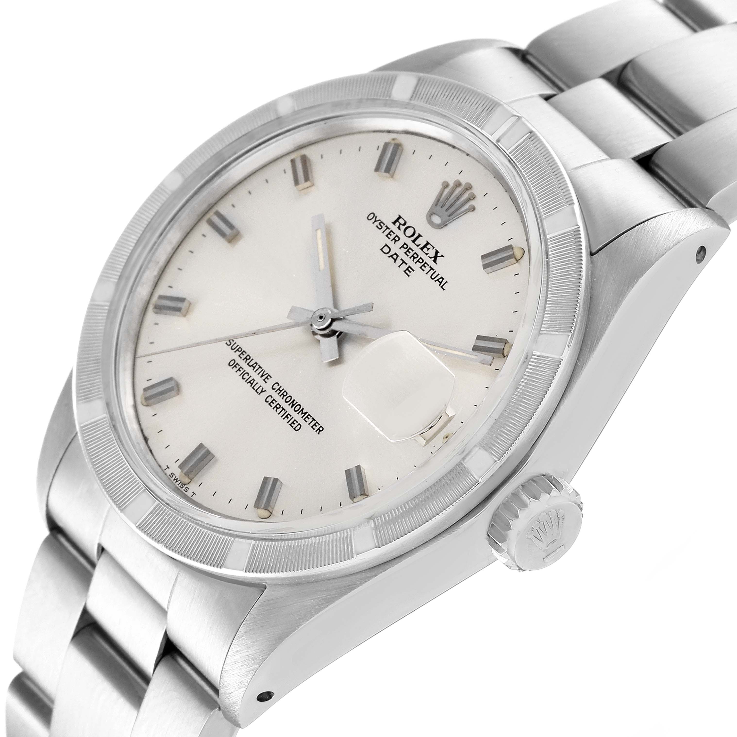 The image shows a close-up angle of the face and part of the bracelet of a Vintage Collection Rolex Oyster Perpetual Date.