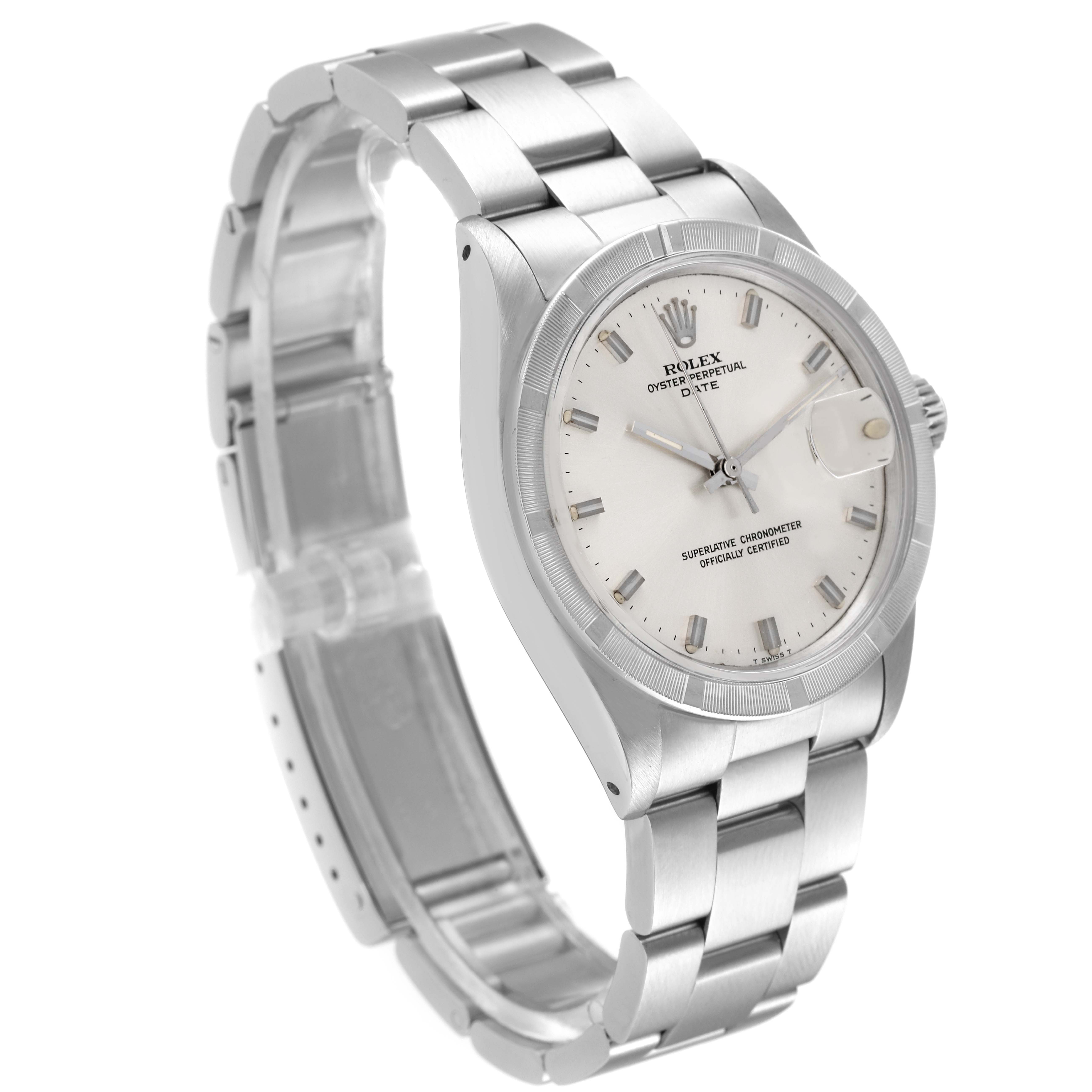 This image shows a side perspective of the Rolex Vintage Collection 1501 Men
s Stainless Steel Silver Dial 1501 Men
s Stainless Steel Silver Dial watch, highlighting the bracelet, case, and dial.