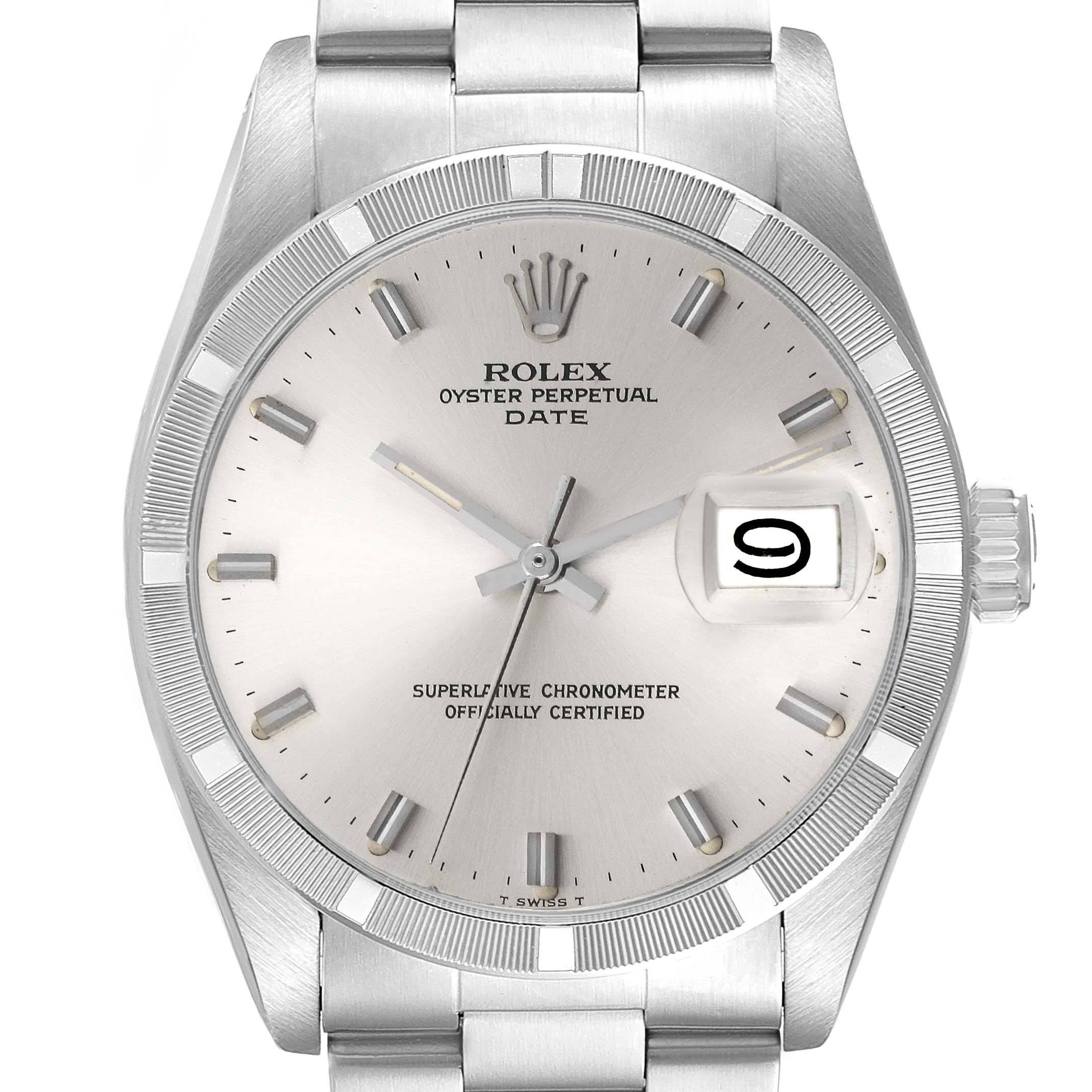 The Rolex Vintage Collection 1501 Men
s Stainless Steel Silver Dial 1501 Men
s Stainless Steel Silver Dial model is shown from a frontal angle, displaying the dial, date window, hands, and part of the bracelet.