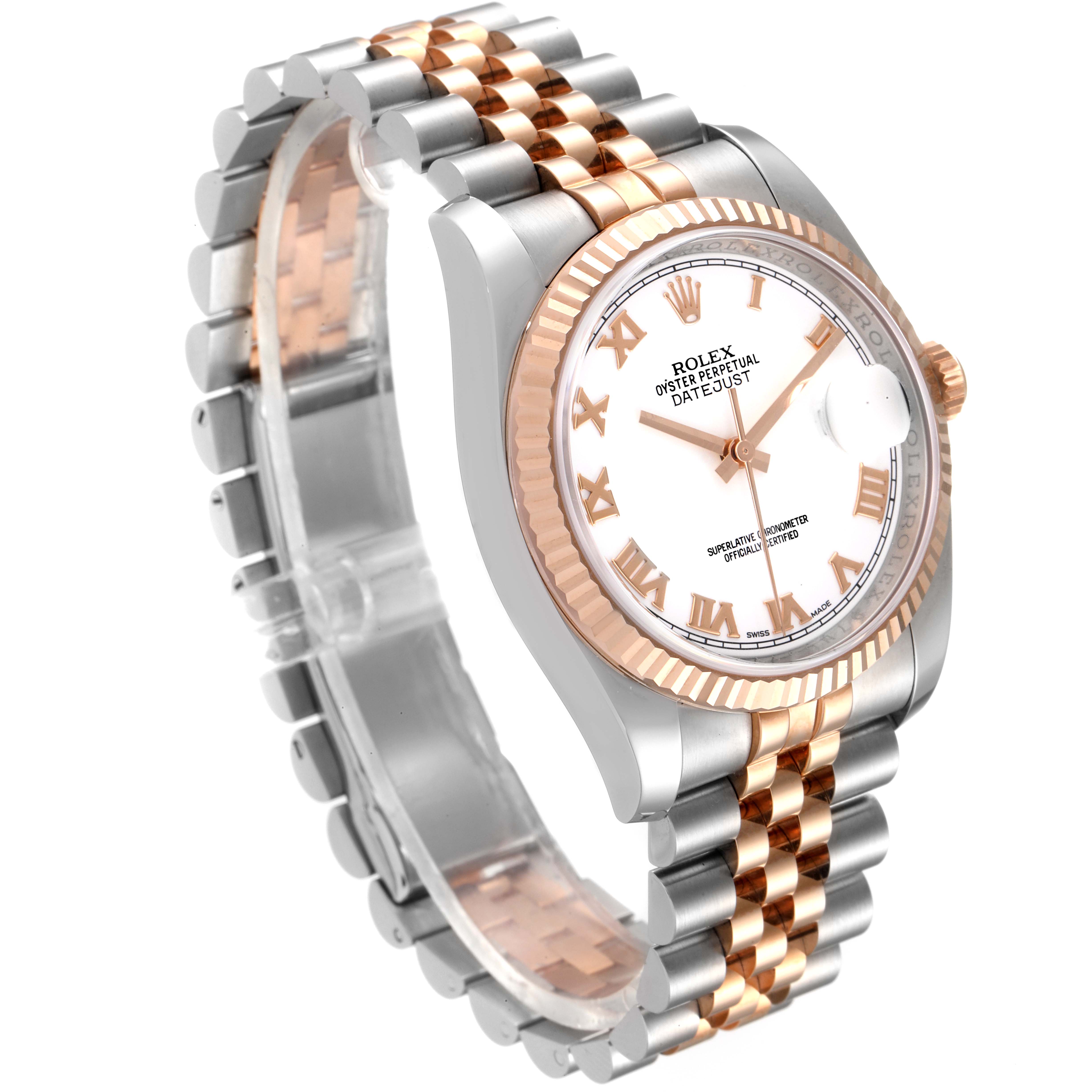 Rolex Datejust 36mm Steel Rose Gold White Dial Unisex Watch 116231 