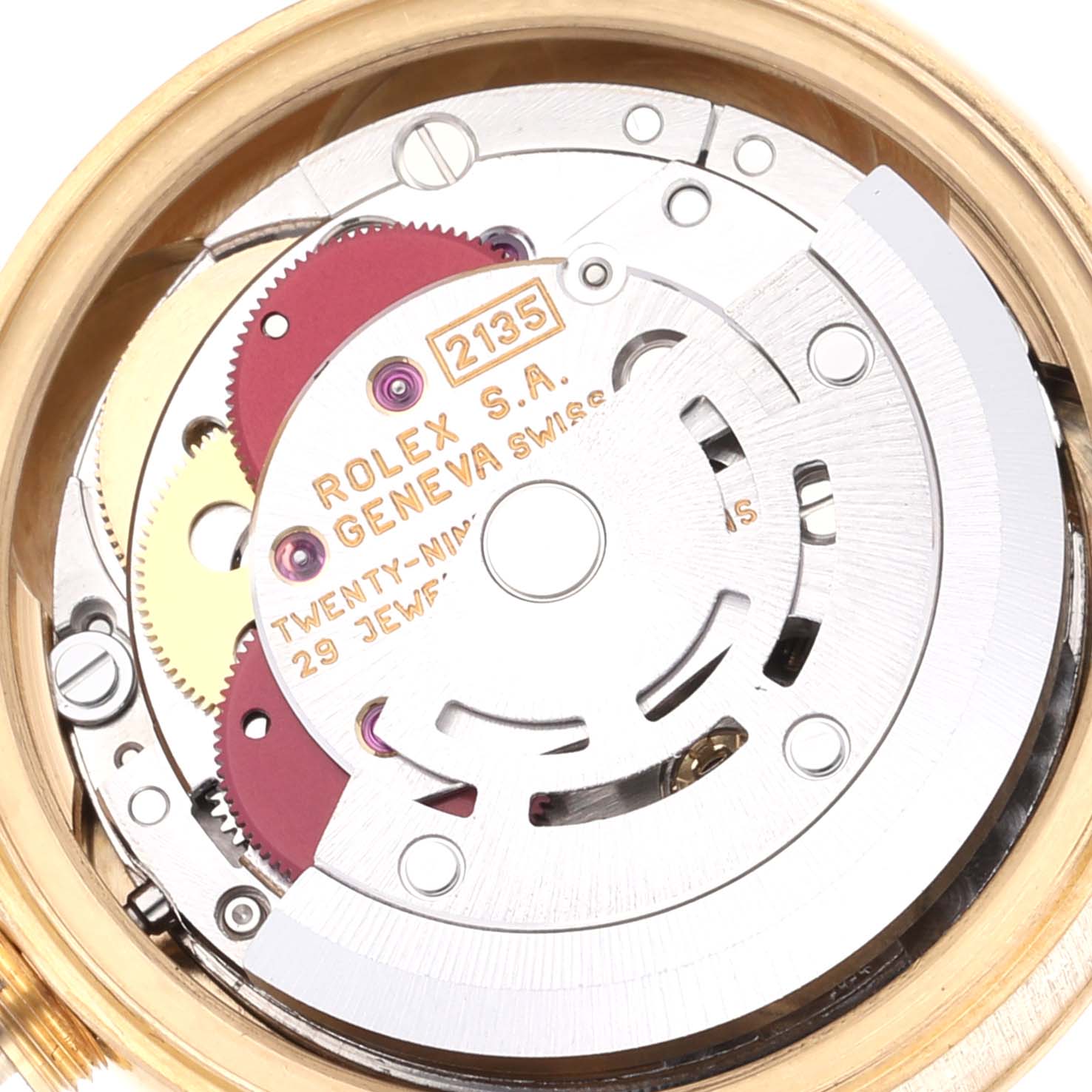 The image shows the movement mechanism of a Rolex President 69178 Women's Yellow Gold Champagne Dial 69178 Women's Yellow Gold Champagne Dial model watch from a close-up, top-down angle.