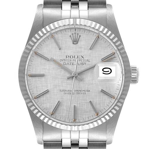 Photo of Rolex Datejust Steel White Gold Silver Linen Dial Vintage Watch 16014 + 2 Extra links