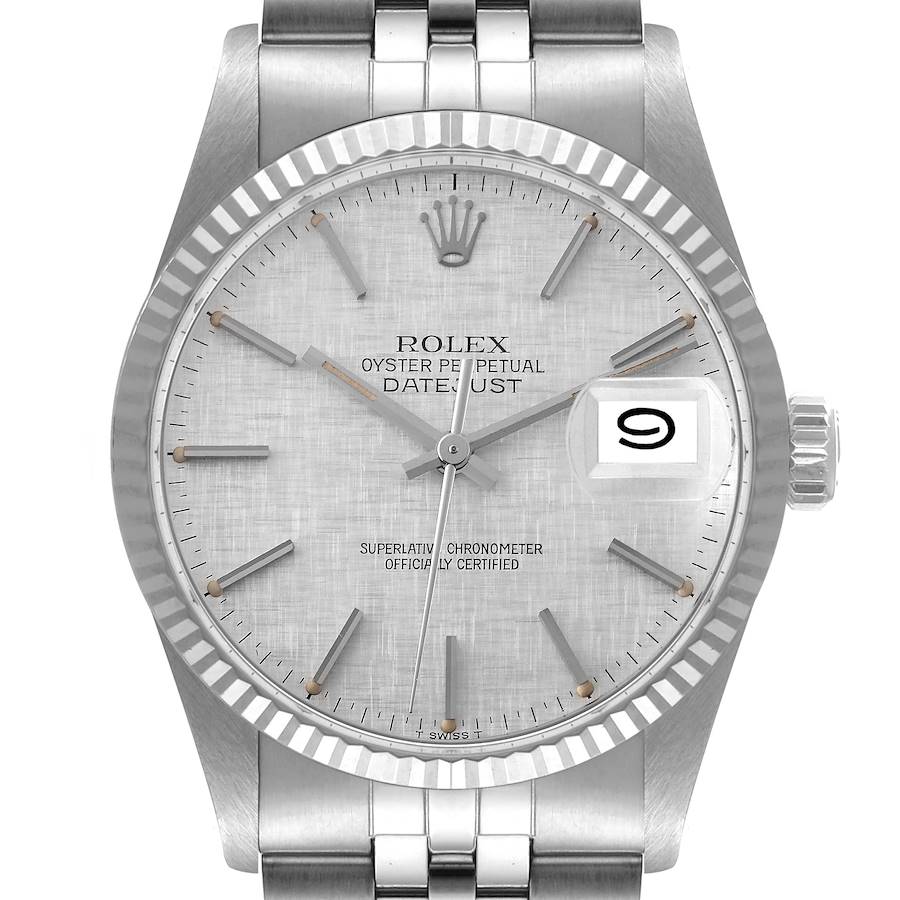 Rolex Datejust Steel White Gold Silver Linen Dial Vintage Watch 16014 + 2 Extra links SwissWatchExpo