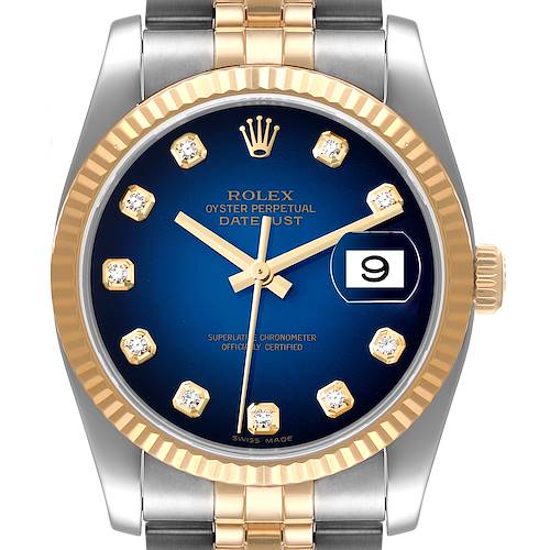 Photo of Rolex Datejust Steel Yellow Gold Blue Vignette Diamond Dial Watch 116233