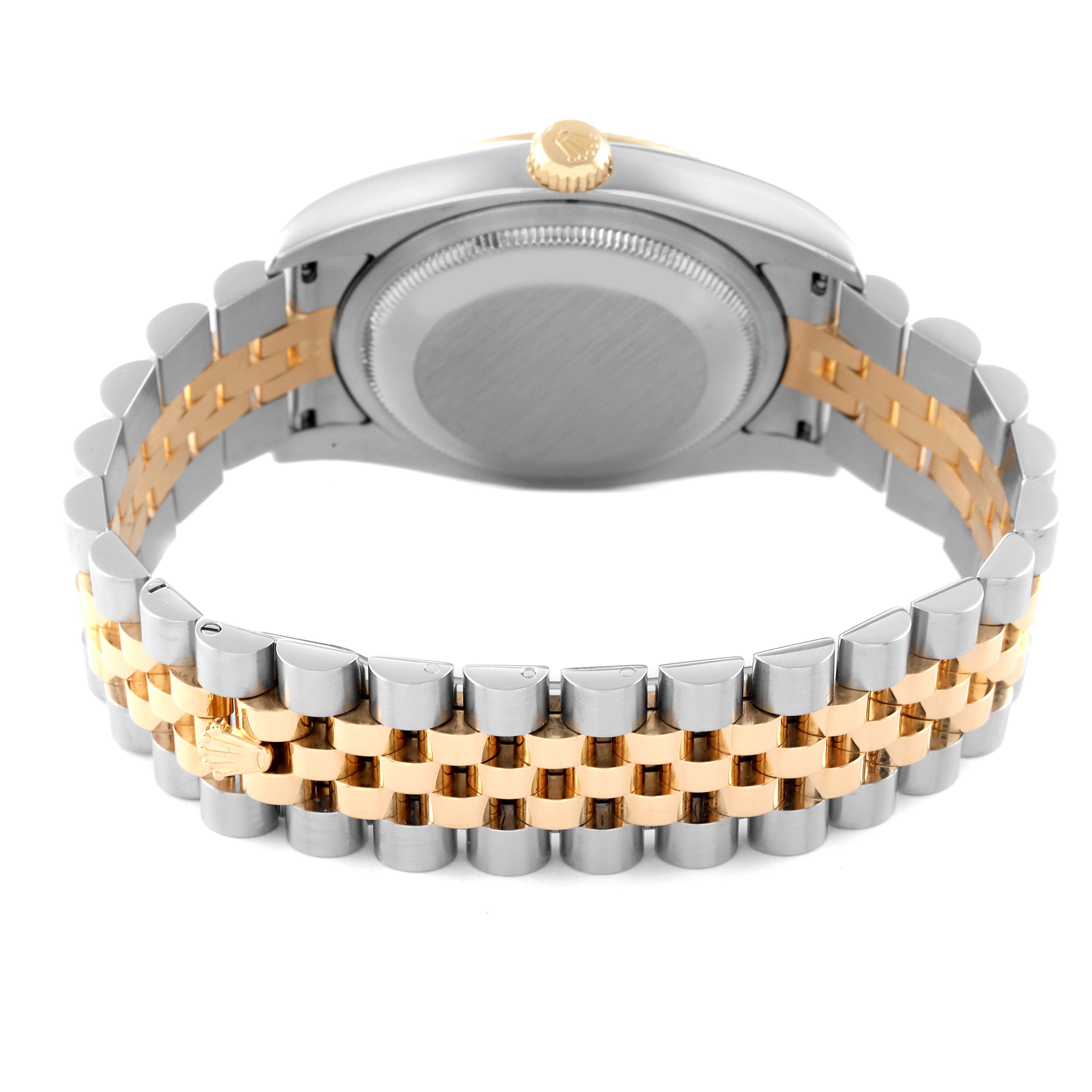 This image shows the back view of a Rolex Datejust 116233 Men's Steel and Gold (two tone) Blue Dial 116233 Men's Steel and Gold (two tone) Blue Dial watch, highlighting the case back and two-tone metal bracelet.