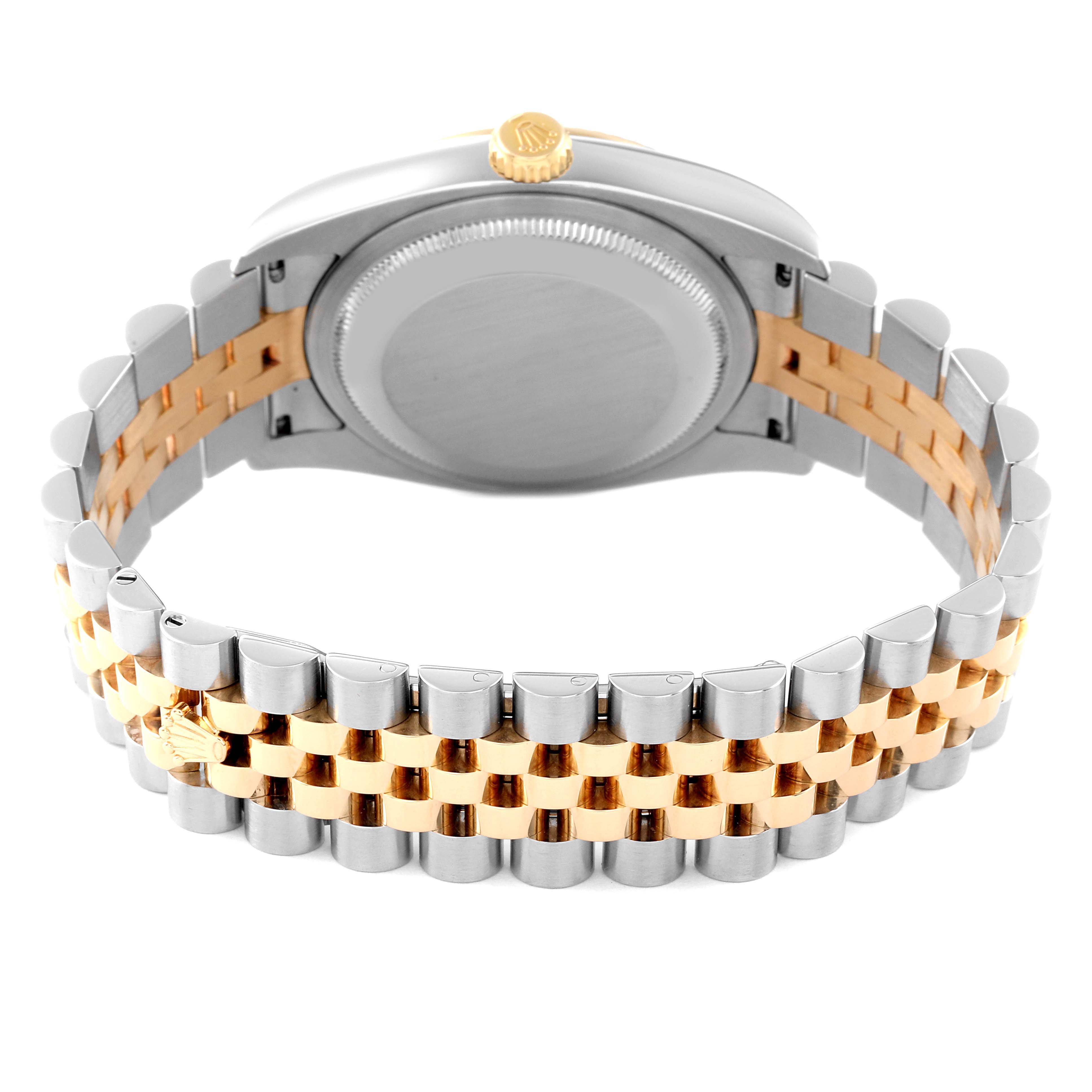 This image shows the back view of a Rolex Datejust 116233 Men's Steel and Gold (two tone) White Dial 116233 Men's Steel and Gold (two tone) White Dial watch, highlighting the case back and the two-tone bracelet.