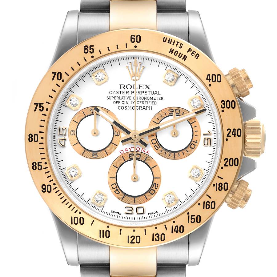 Rolex Daytona Steel Yellow Gold White Diamond Dial Mens Watch 116523 SwissWatchExpo