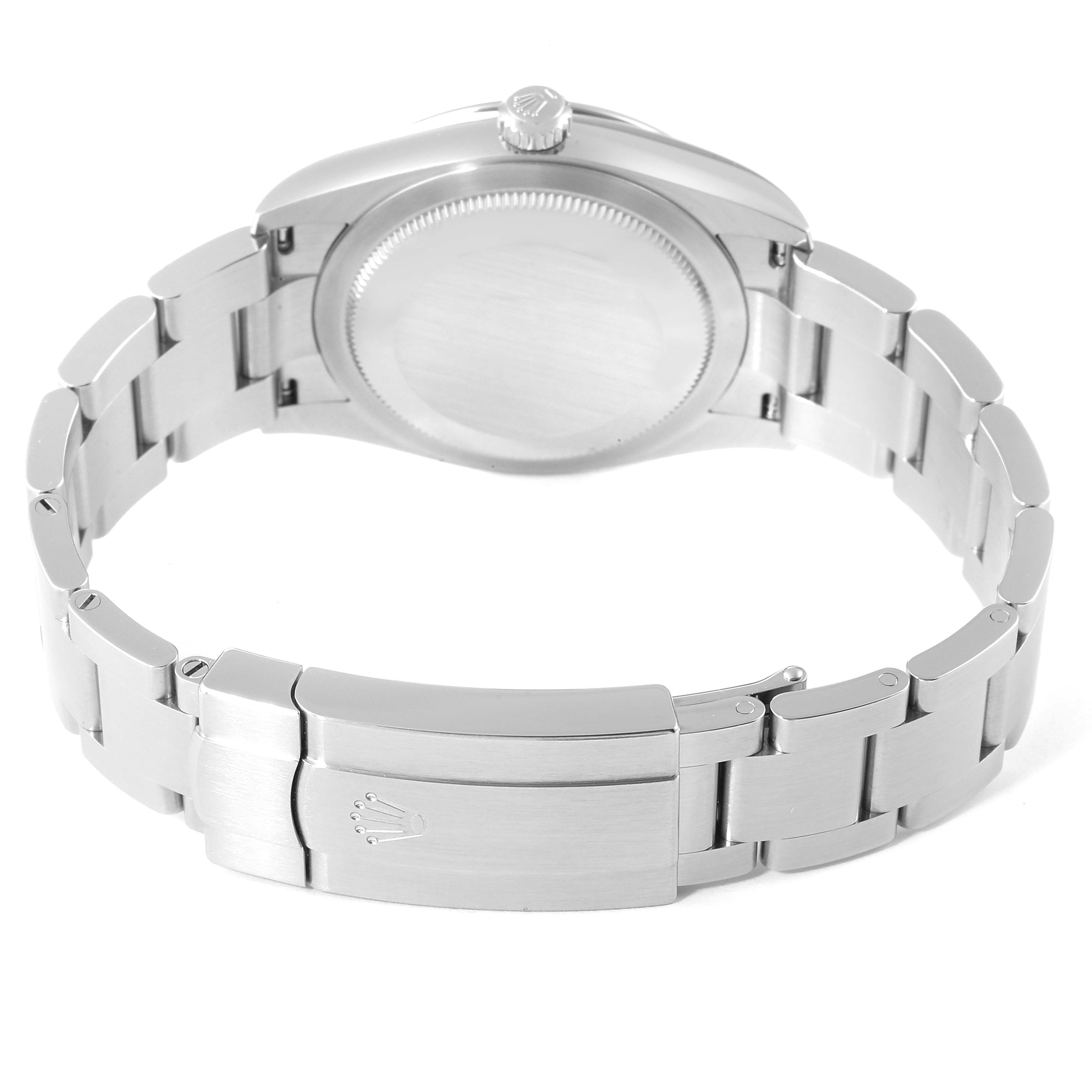 The image shows the case back and bracelet clasp of a Rolex Oyster Perpetual 124200 Men
s Stainless Steel Black Dial 124200 Men
s Stainless Steel Black Dial watch from a rear angle.