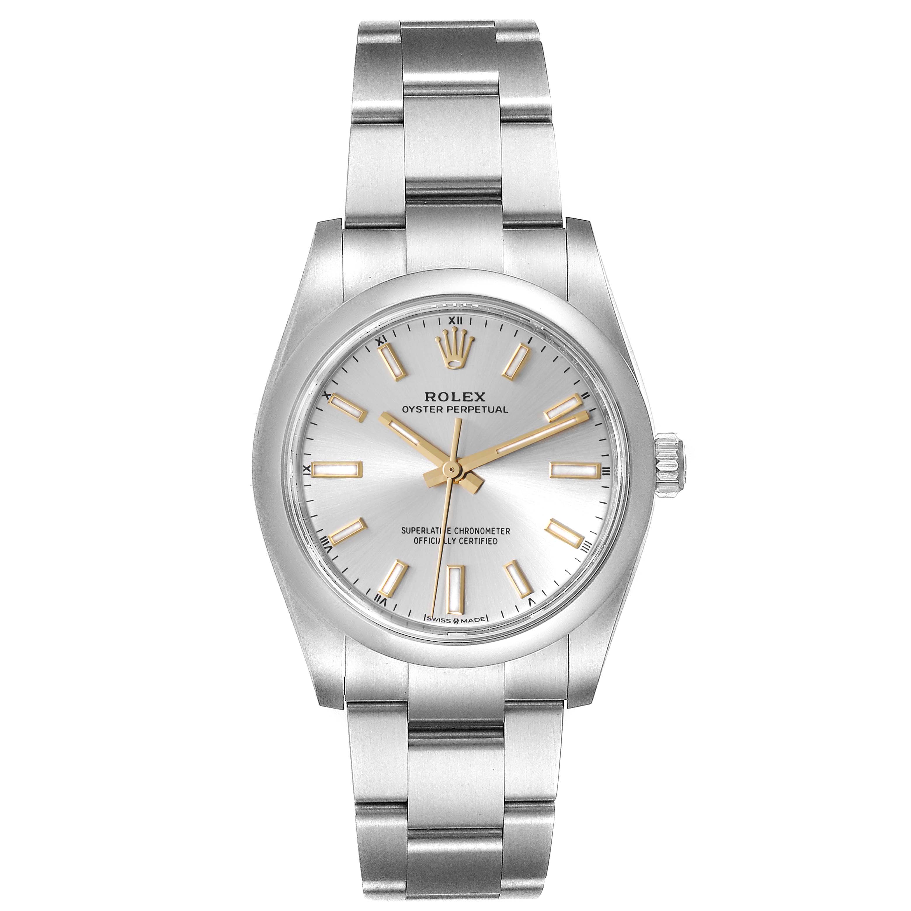 This image shows a front view of the Rolex Oyster Perpetual 124200 Men's Stainless Steel Silver Dial 124200 Men's Stainless Steel Silver Dial watch, displaying the dial, case, and bracelet.
