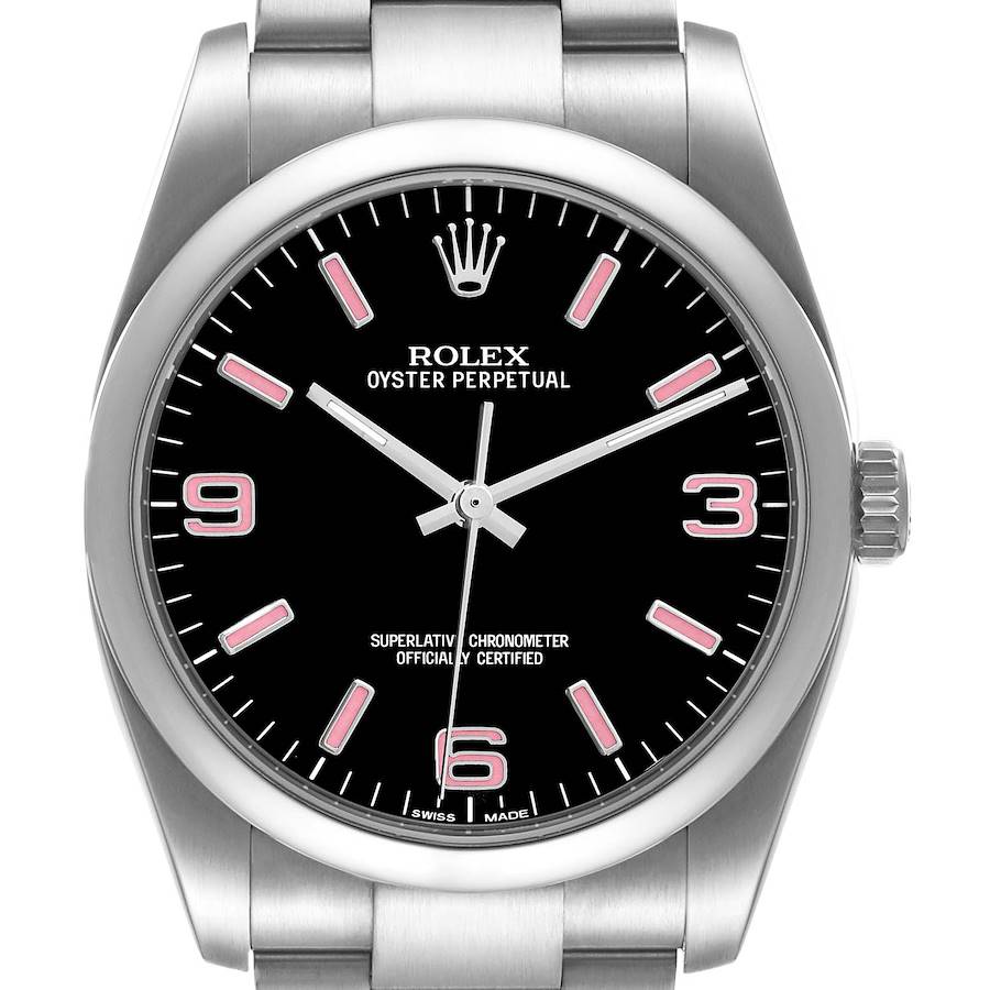 Rolex Oyster Perpetual 36 Pink Baton Black Dial Steel Watch 116000 SwissWatchExpo