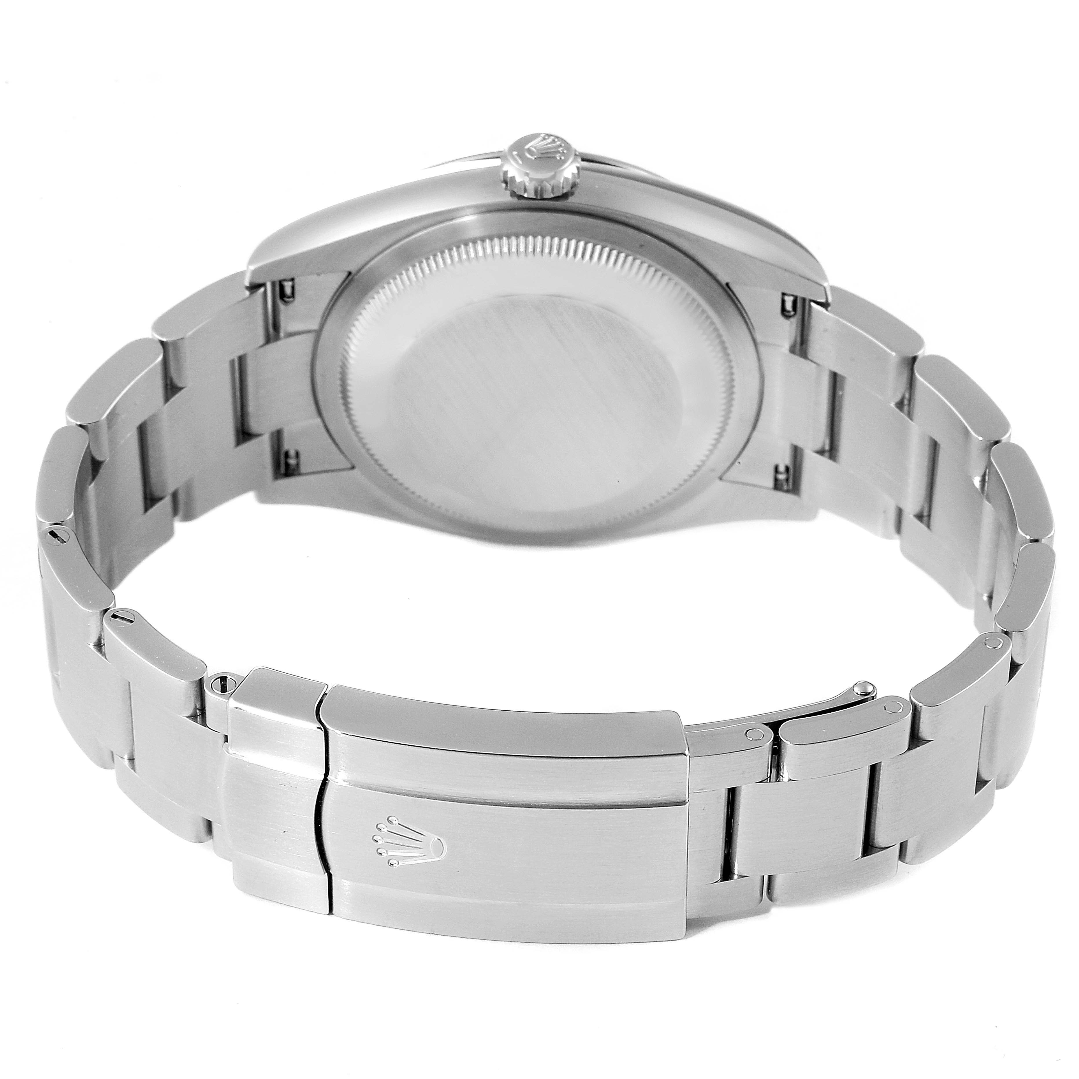 This image shows the back case, crown, and bracelet clasp of a Rolex Oyster Perpetual 126000 Men's Stainless Steel Silver Dial 126000 Men's Stainless Steel Silver Dial watch from a rear angle.