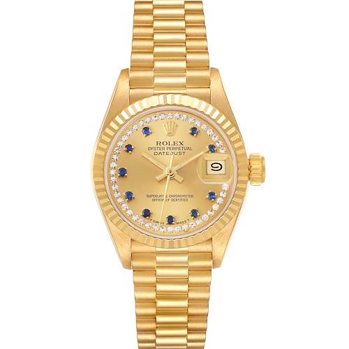 Photo of Rolex President Datejust Yellow Gold Diamond Sapphires Ladies Watch 69178