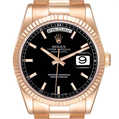 Photo of Rolex President Day Date 36 Rose Gold Black Dial Mens Watch 118235