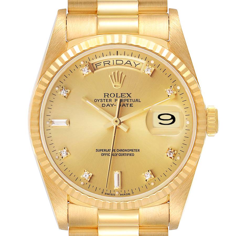 Rolex President Day-Date 36mm Yellow Gold Diamond Mens Watch 18238 SwissWatchExpo