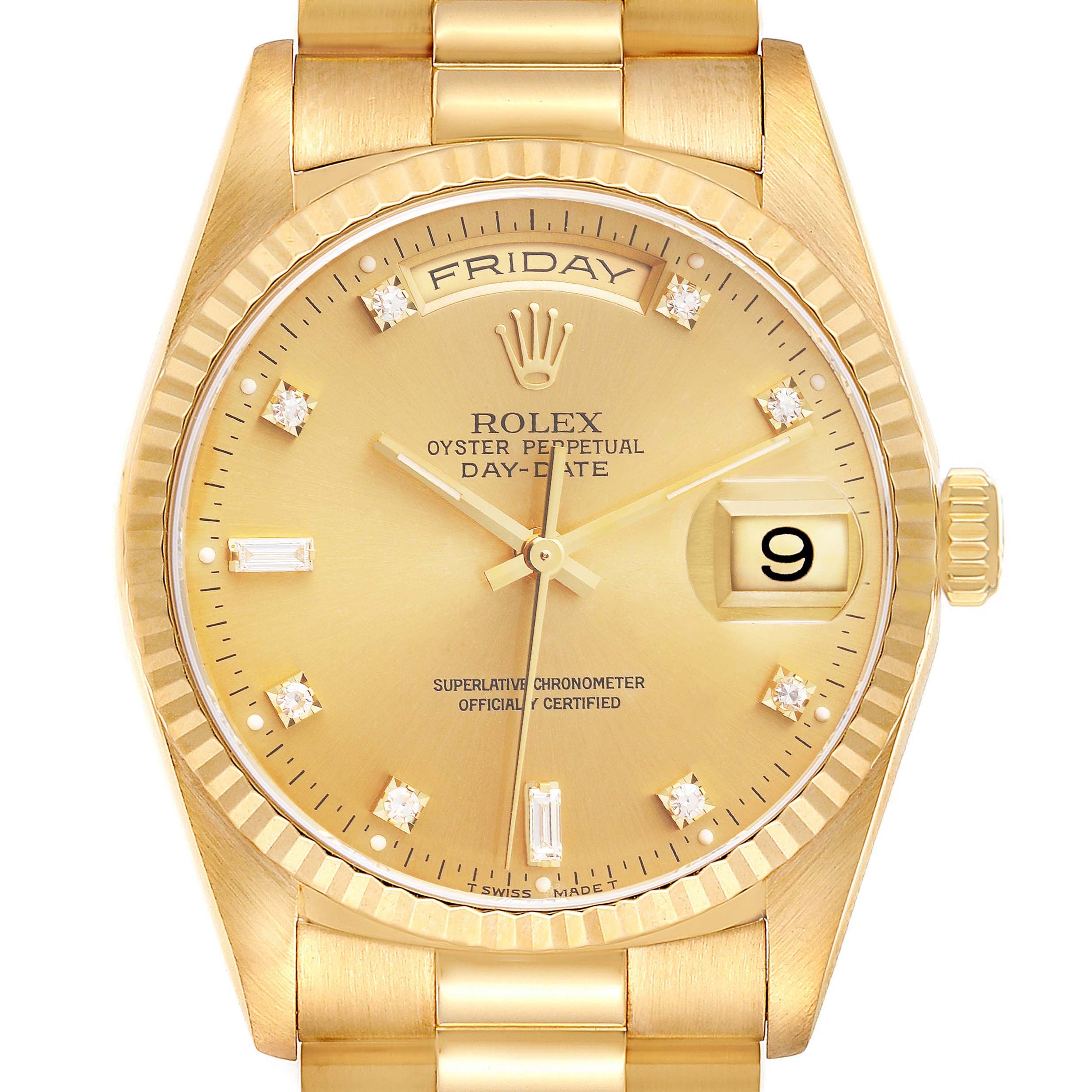 Rolex President Day-Date 36mm Yellow Gold Diamond Mens Watch 18238 ...