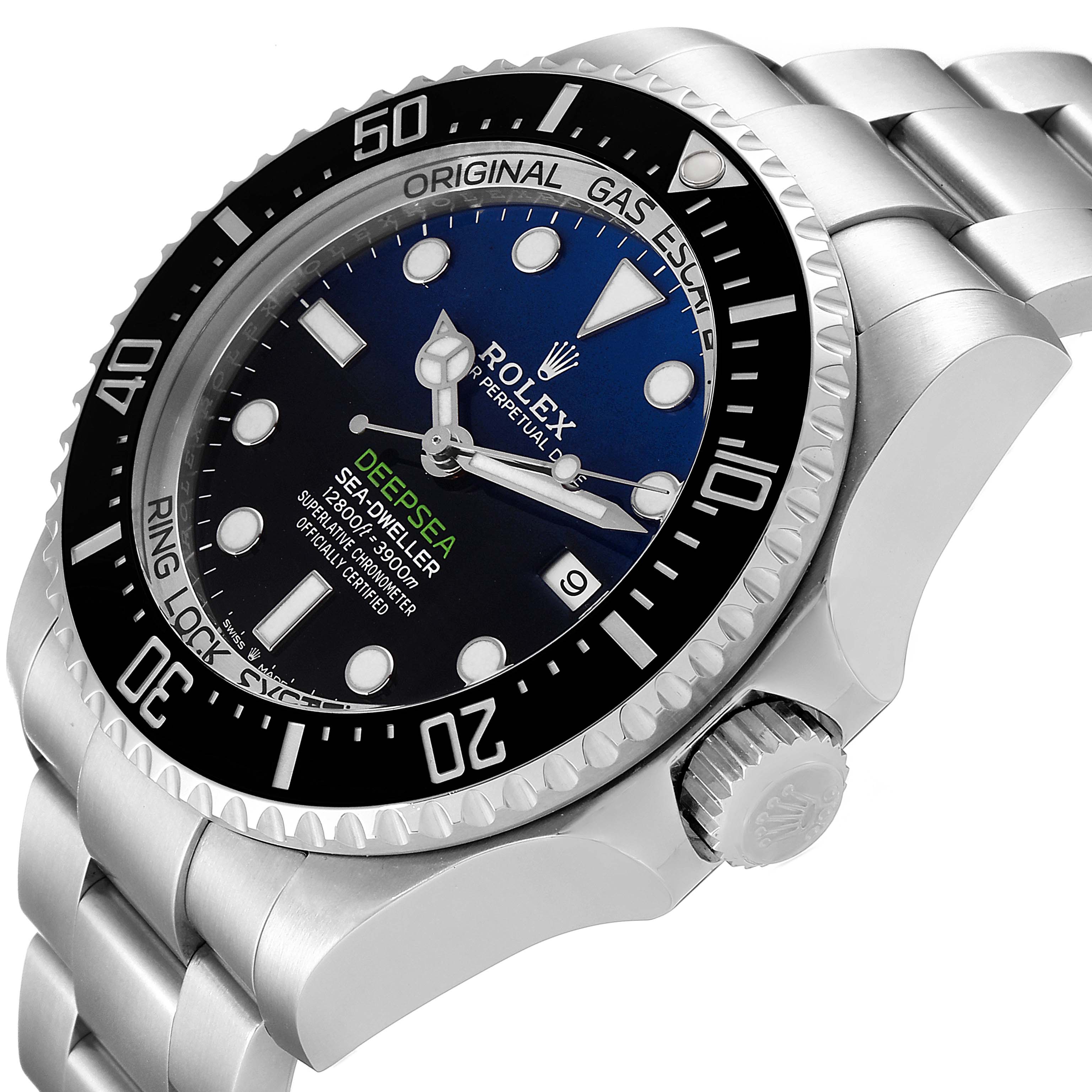 The image shows a Rolex Sea-Dweller 126660 Men
s Stainless Steel Blue Dial 126660 Men
s Stainless Steel Blue Dial watch at an angled view, highlighting the face, bezel, crown, and bracelet.