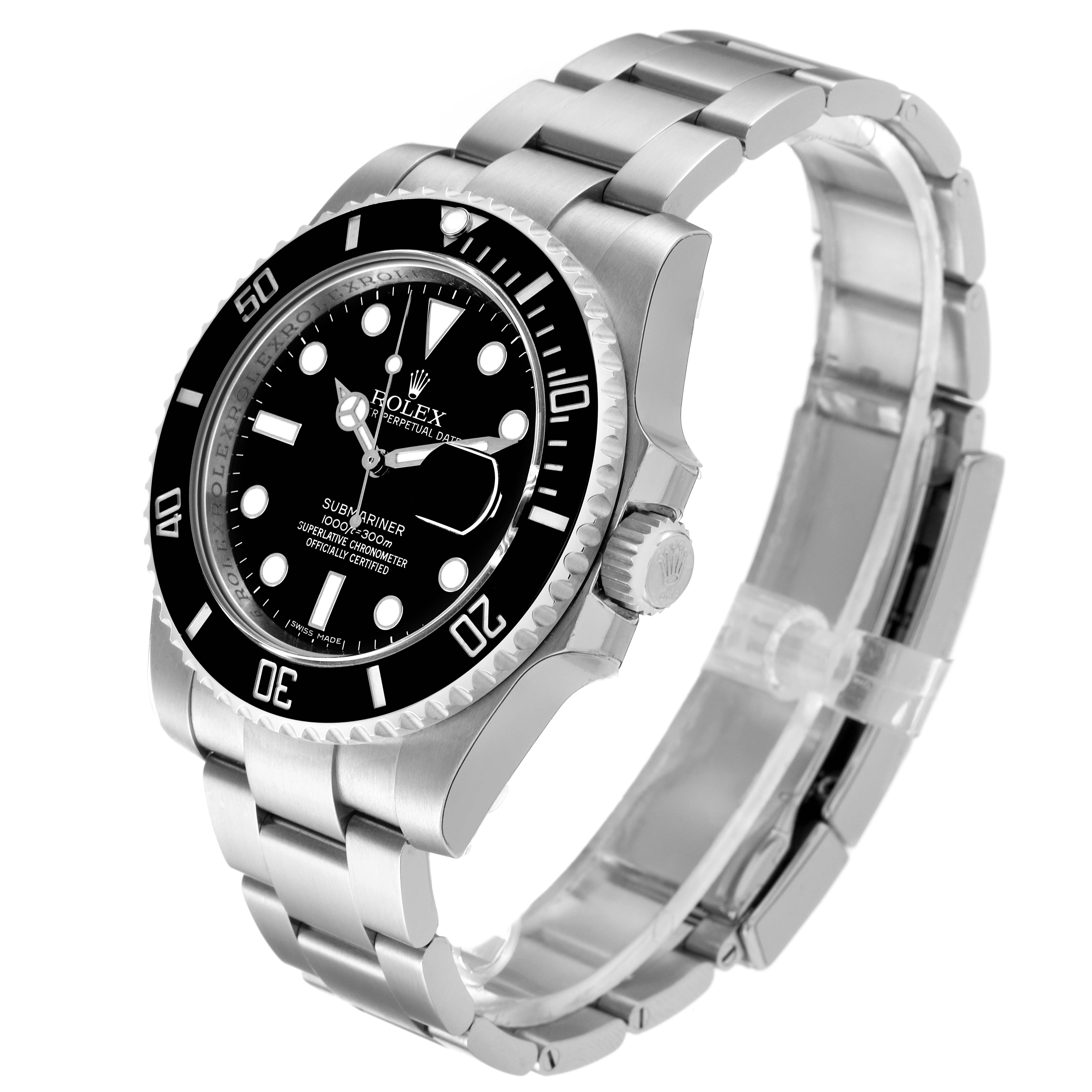 The image shows a Rolex Submariner 116610 Men's Stainless Steel Black Dial 116610 Men's Stainless Steel Black Dial watch at an angled view, highlighting the black dial, bezel, and stainless steel bracelet.