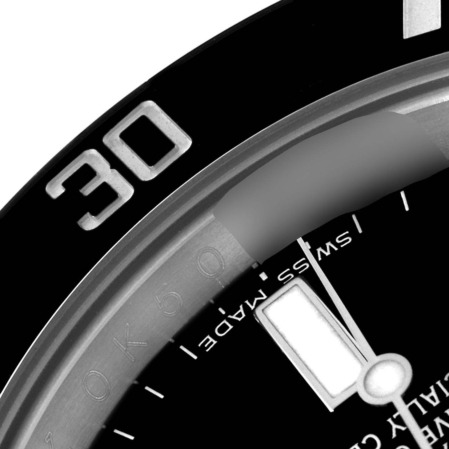 The image shows a close-up of the bezel and dial of the Rolex Submariner 116610 Men's Stainless Steel Black Dial 116610 Men's Stainless Steel Black Dial watch, highlighting the 30-minute mark.