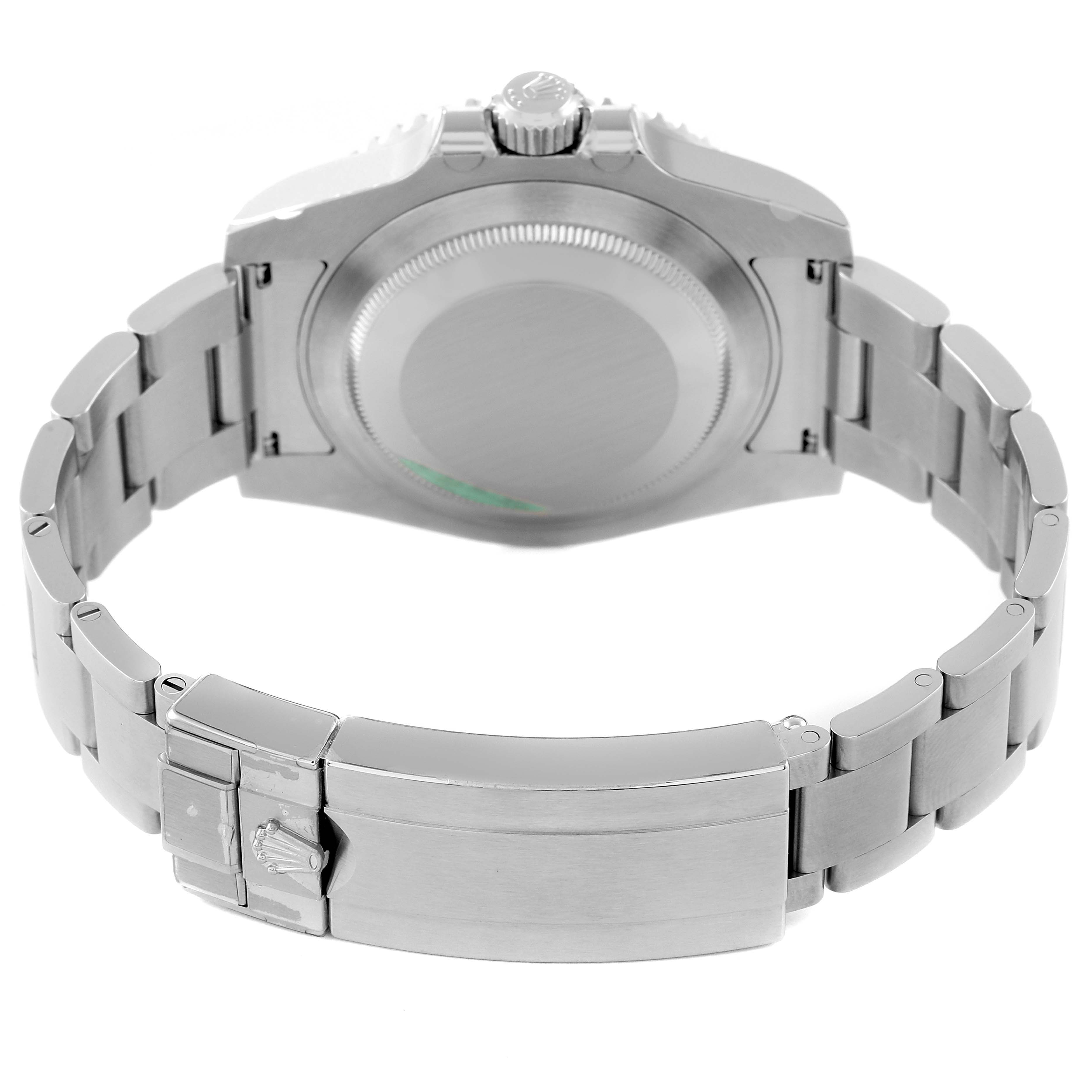 The image shows the backside of a Rolex Submariner 116610 Men's Stainless Steel Black Dial 116610 Men's Stainless Steel Black Dial watch, highlighting the closed clasp, bracelet, and case back.