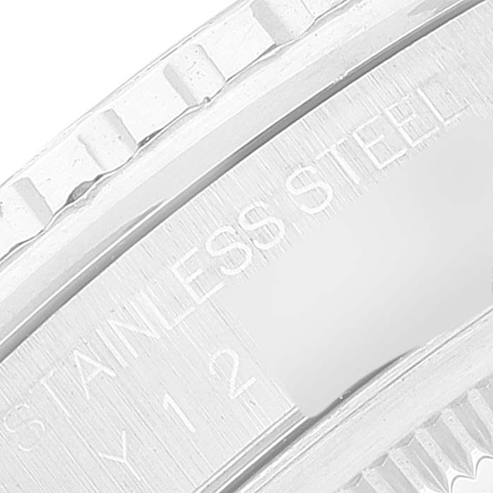 This close-up image shows the stainless steel bezel with engraved text of the Rolex Turn-o-Graph 16264 Men
s Stainless Steel Black Dial 16264 Men
s Stainless Steel Black Dial watch.