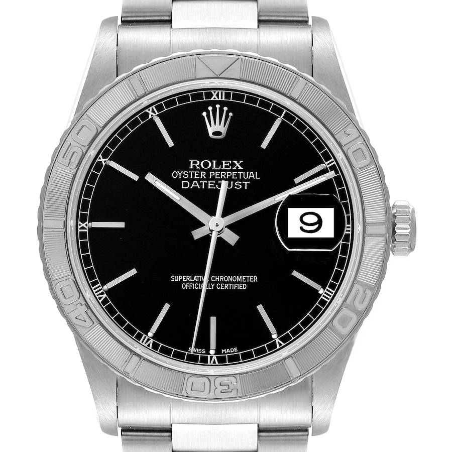 Rolex Turnograph Datejust Steel White Gold Black Dial Watch 16264 Box Papers +1 Extra Link SwissWatchExpo